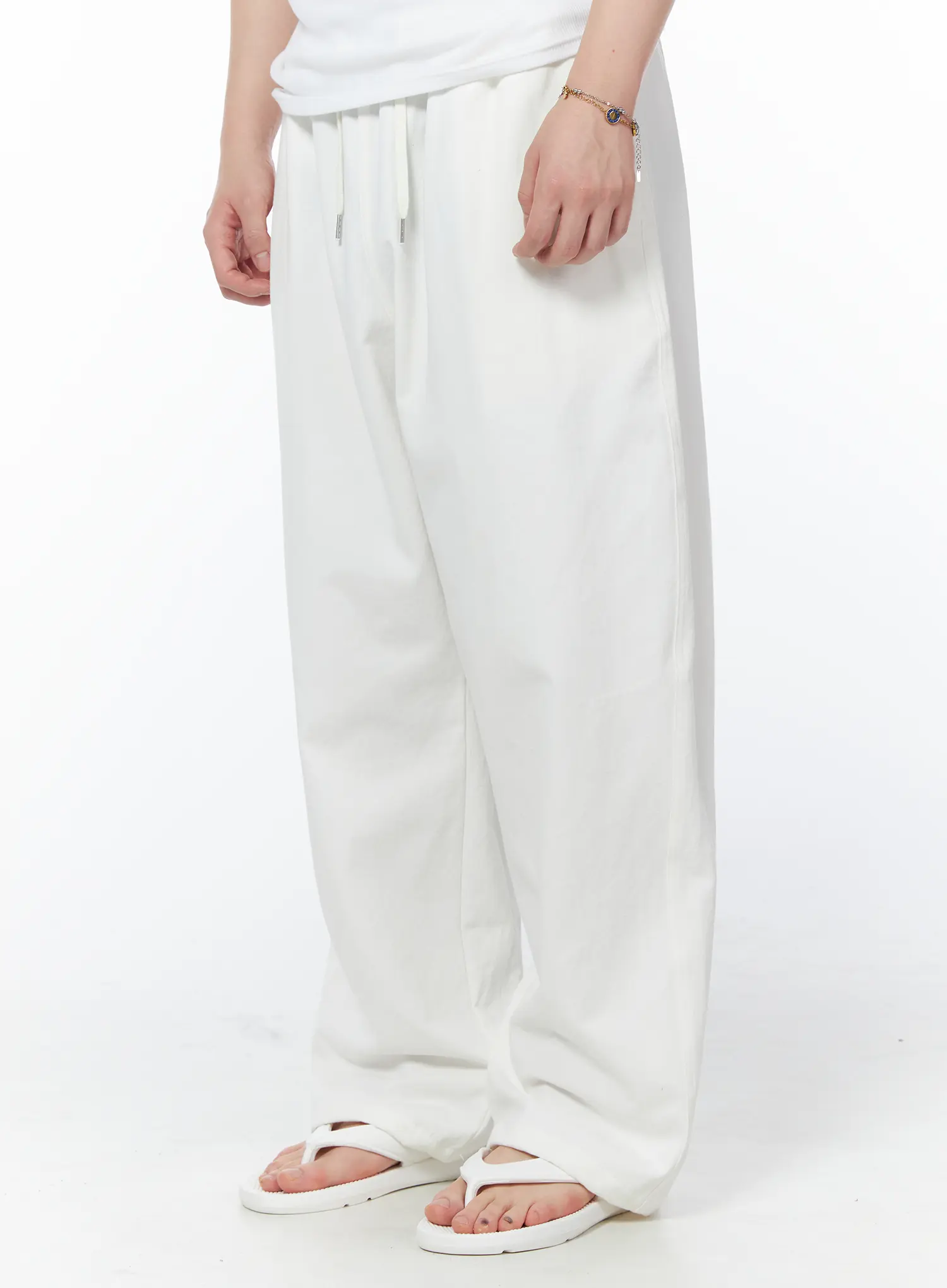 Men's Bio-Washed Wide-Leg Pants (White) IY525 - Image 2