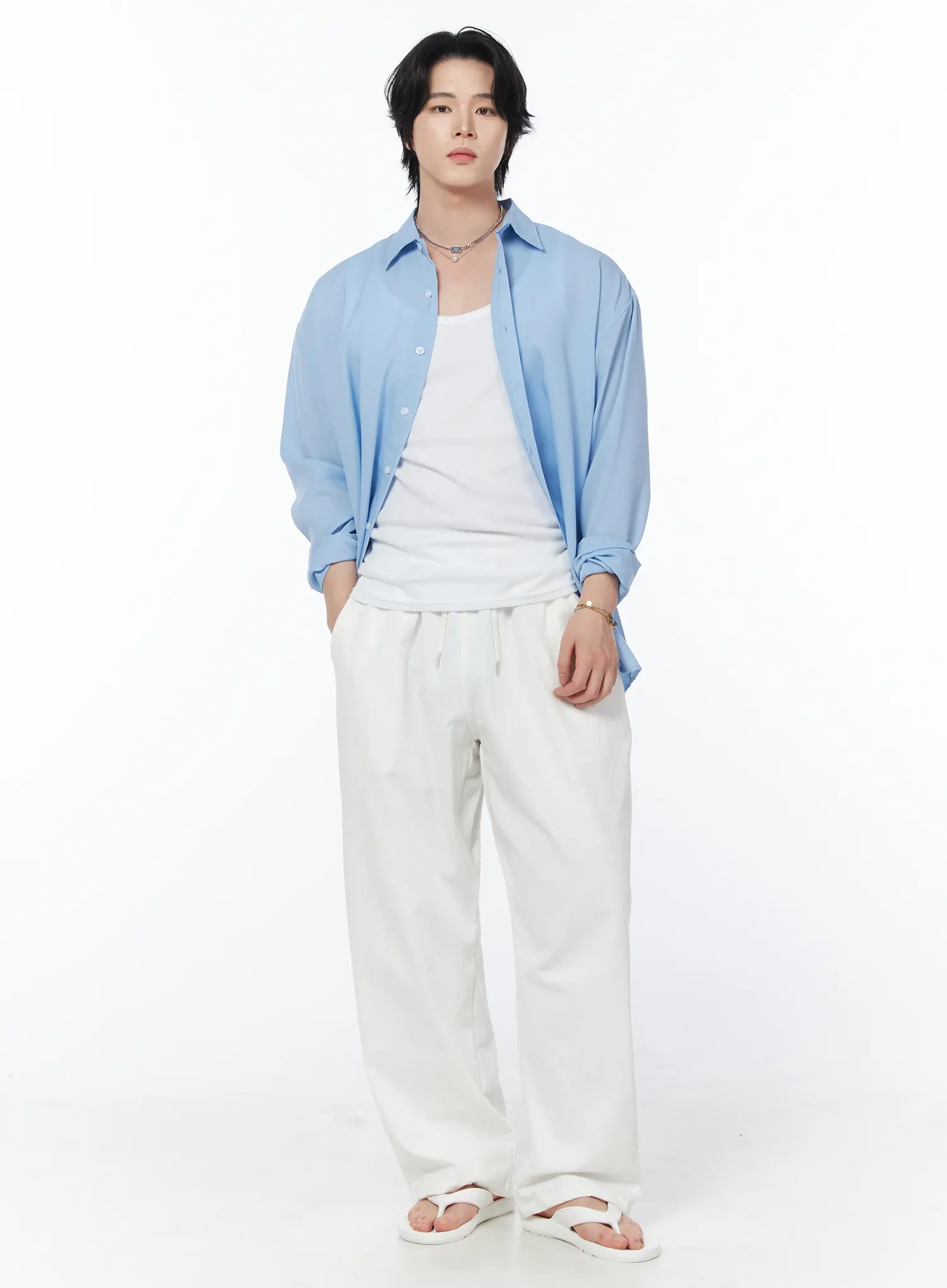 Men's Bio-Washed Wide-Leg Pants (White) IY525 - Image 7