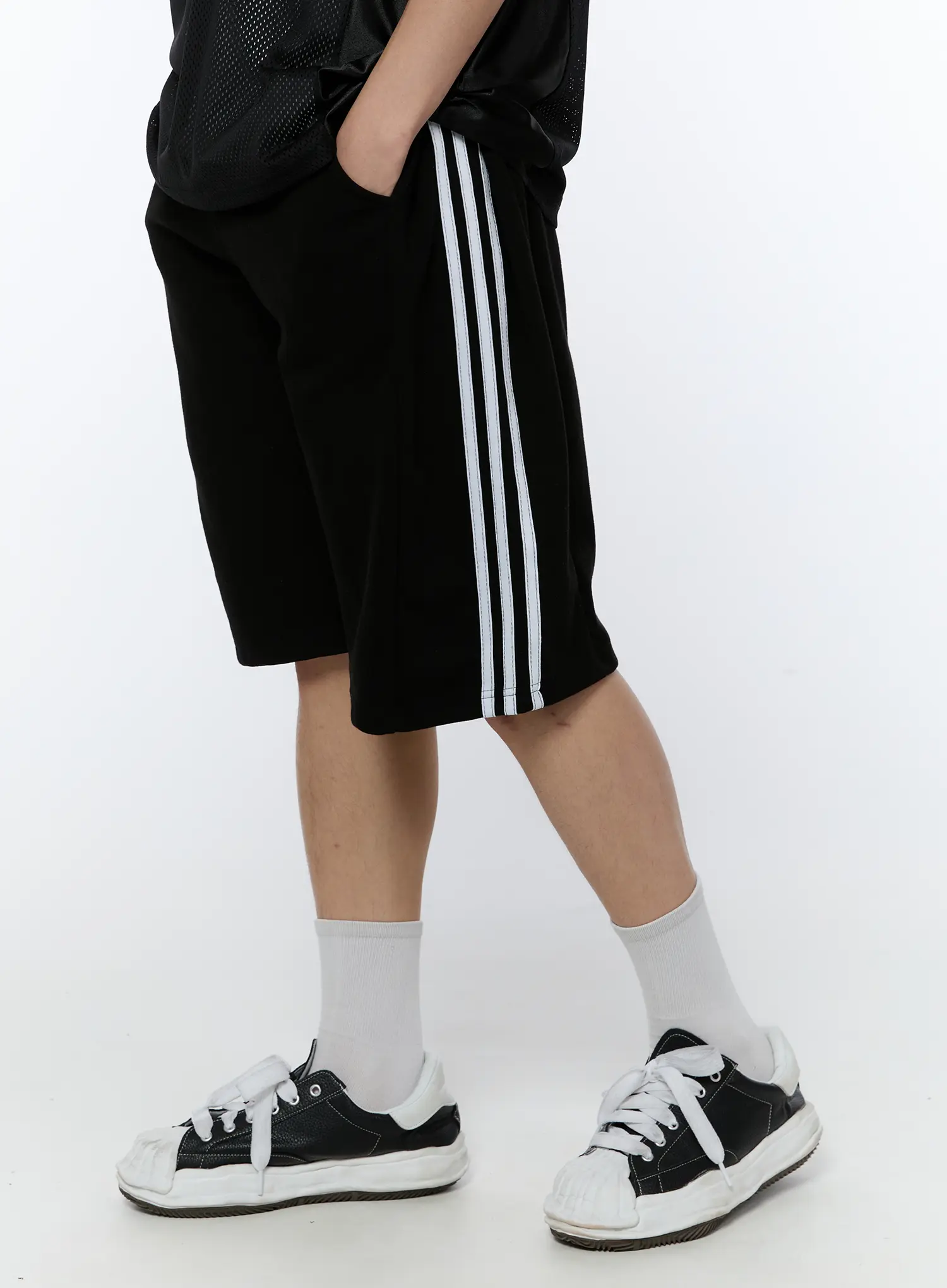 Men's Black Stripe Track Shorts (Black) IA517 - Image 2