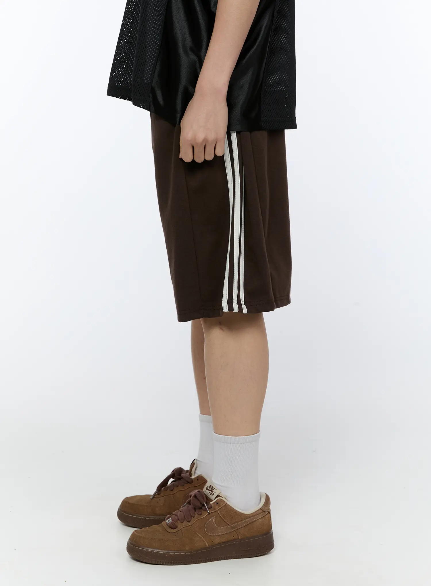 Men's Black Stripe Track Shorts (Dark Brown) IA517 - Image 5