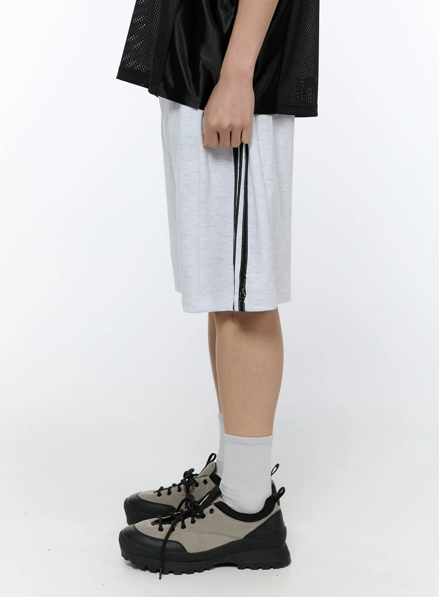 Men's Black Stripe Track Shorts (Light Gray) IA517 - Image 4