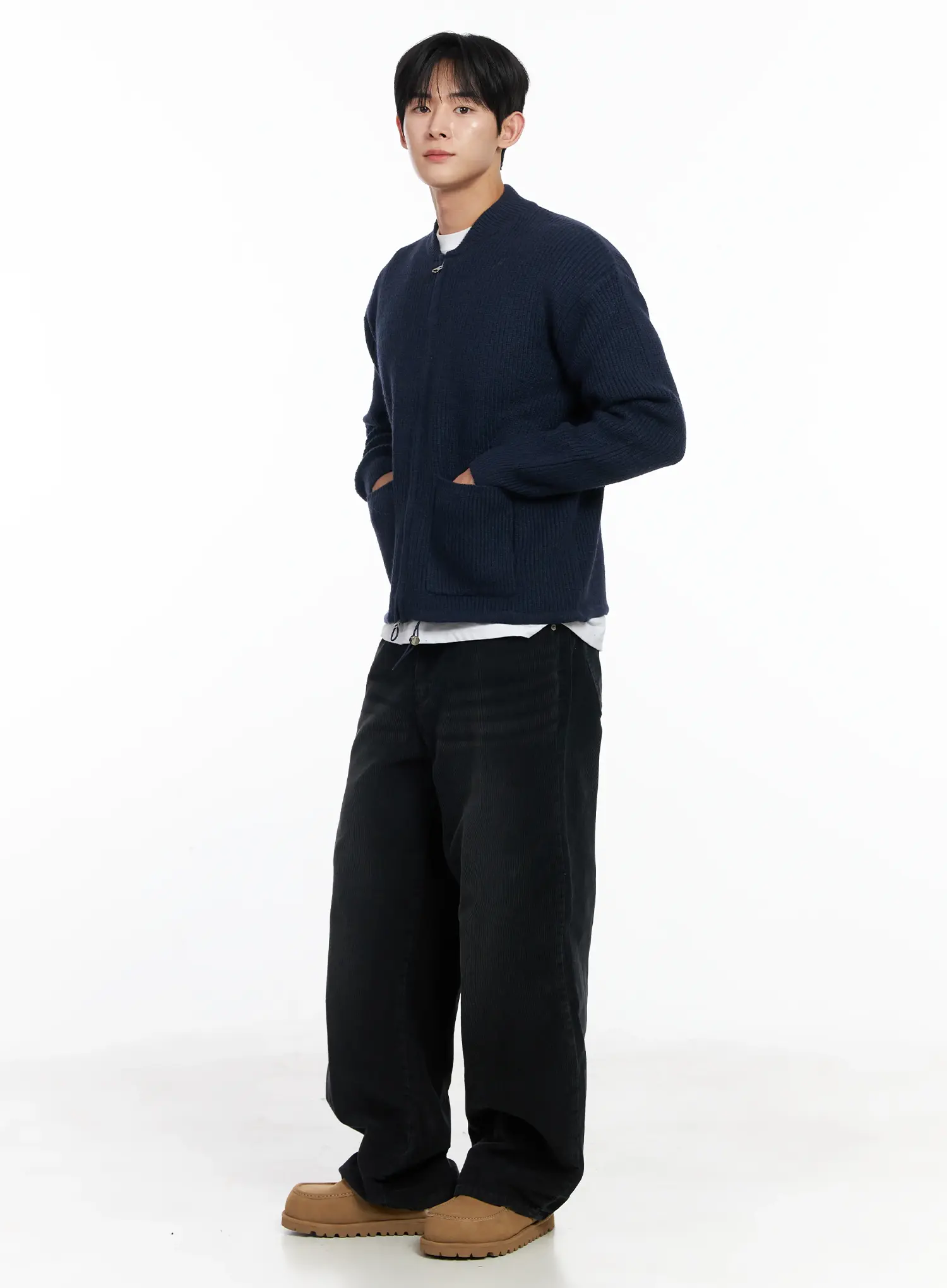 Men's Black Washed Wide Corduroy Pants IJ521 - Image 12