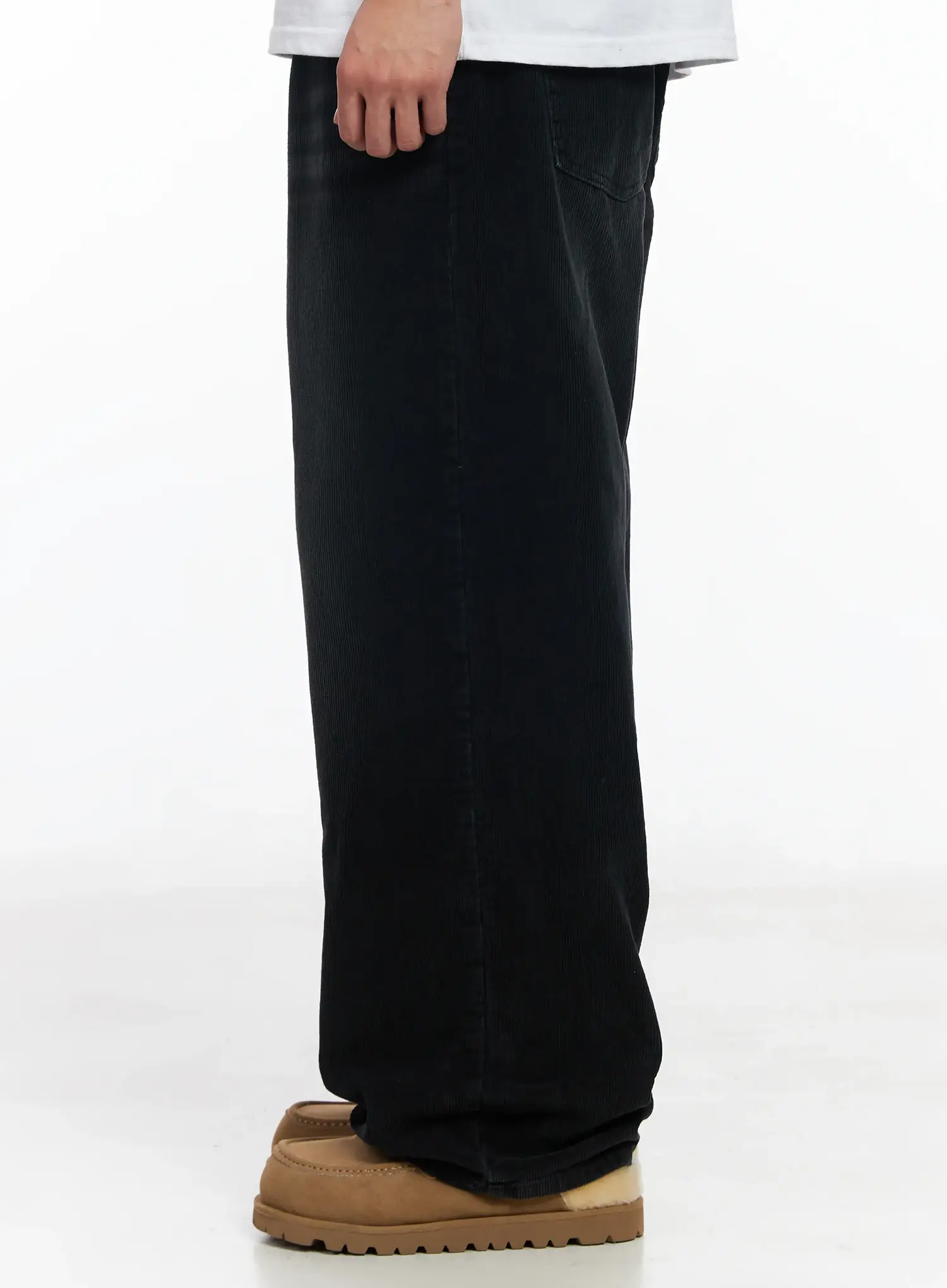 Men's Black Washed Wide Corduroy Pants IJ521 - Image 6