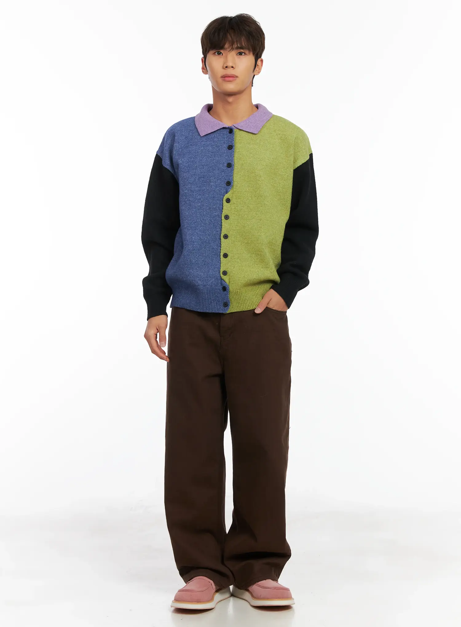 Men's Brown Herringbone Wide Cotton Pants ID511 - Image 7