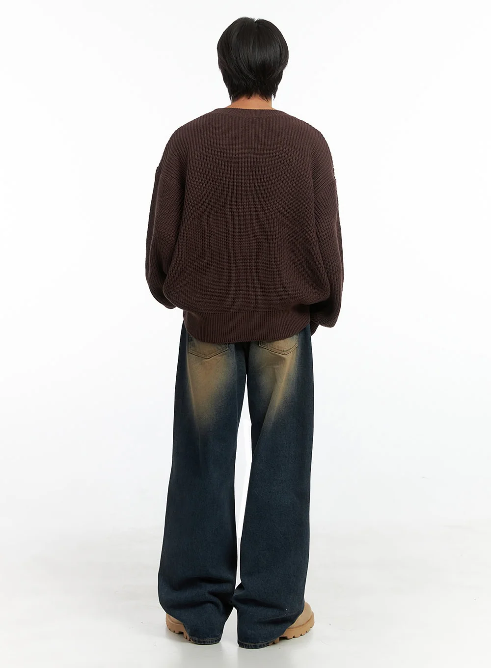 Men's Brown Washed Wide Denim Jeans IO402 - Image 6