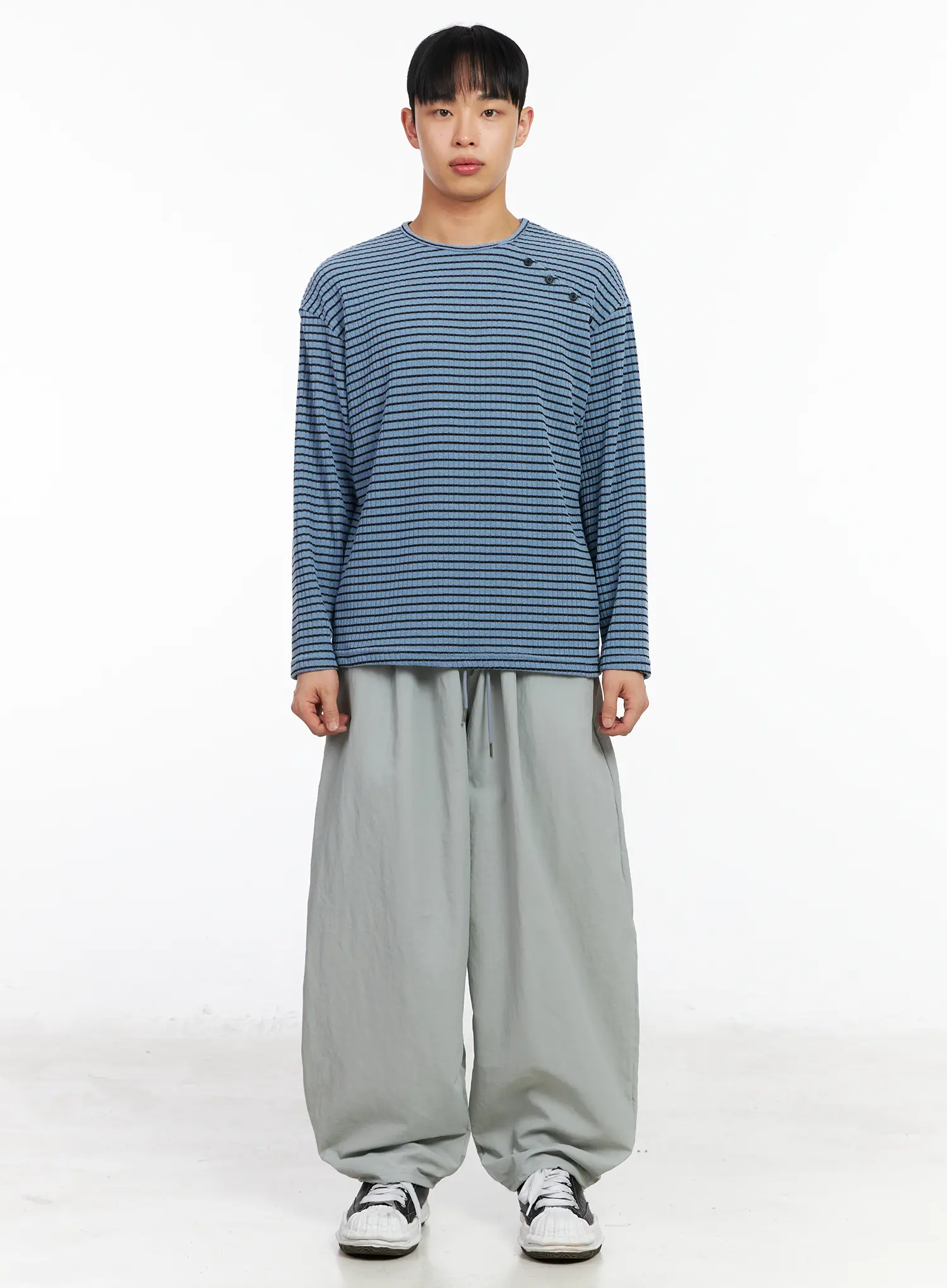 Men's Button-Accent Stripe Long Sleeve Tee IA502 - Image 3