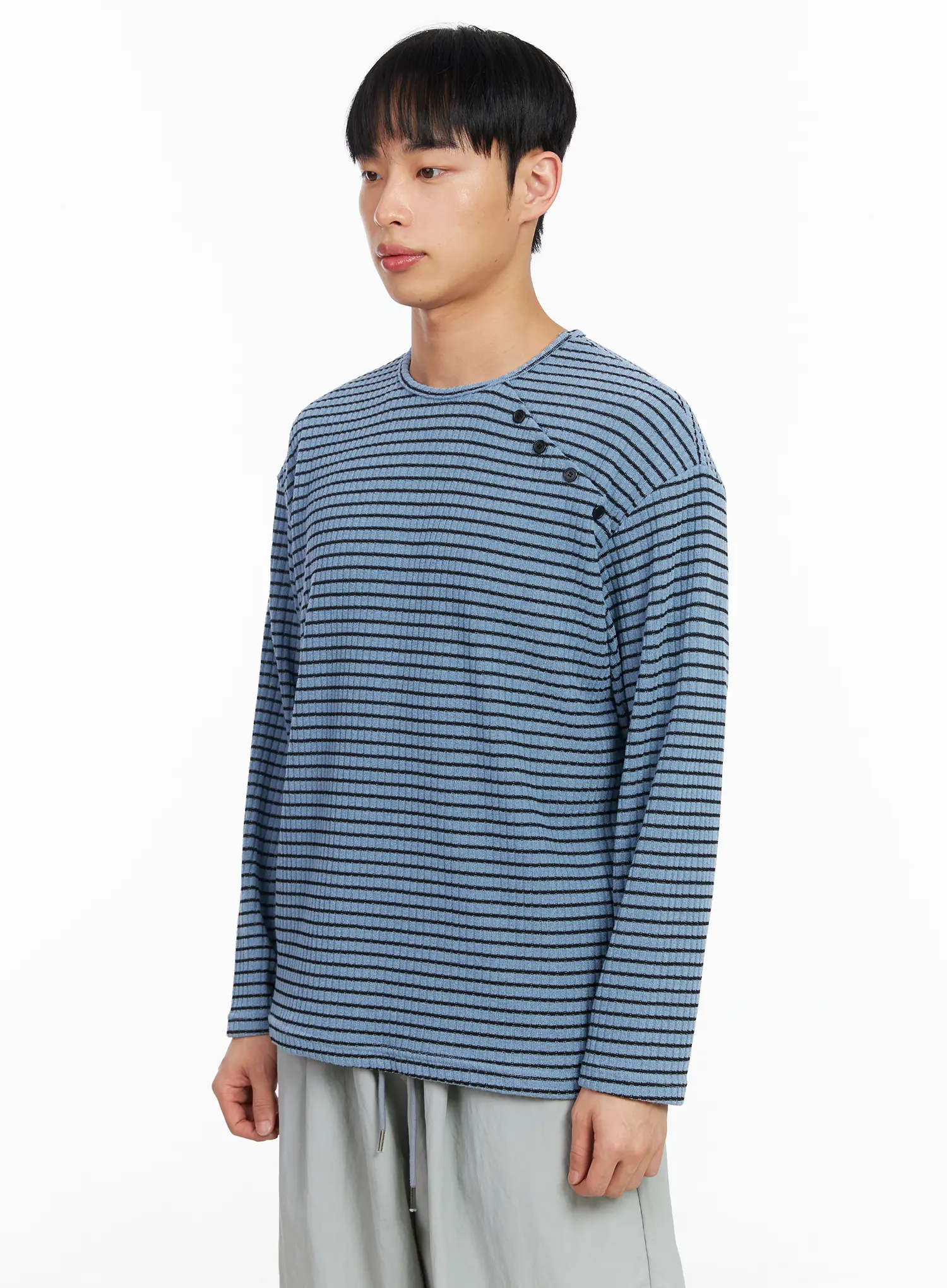 Men's Button-Accent Stripe Long Sleeve Tee IA502 - Image 4