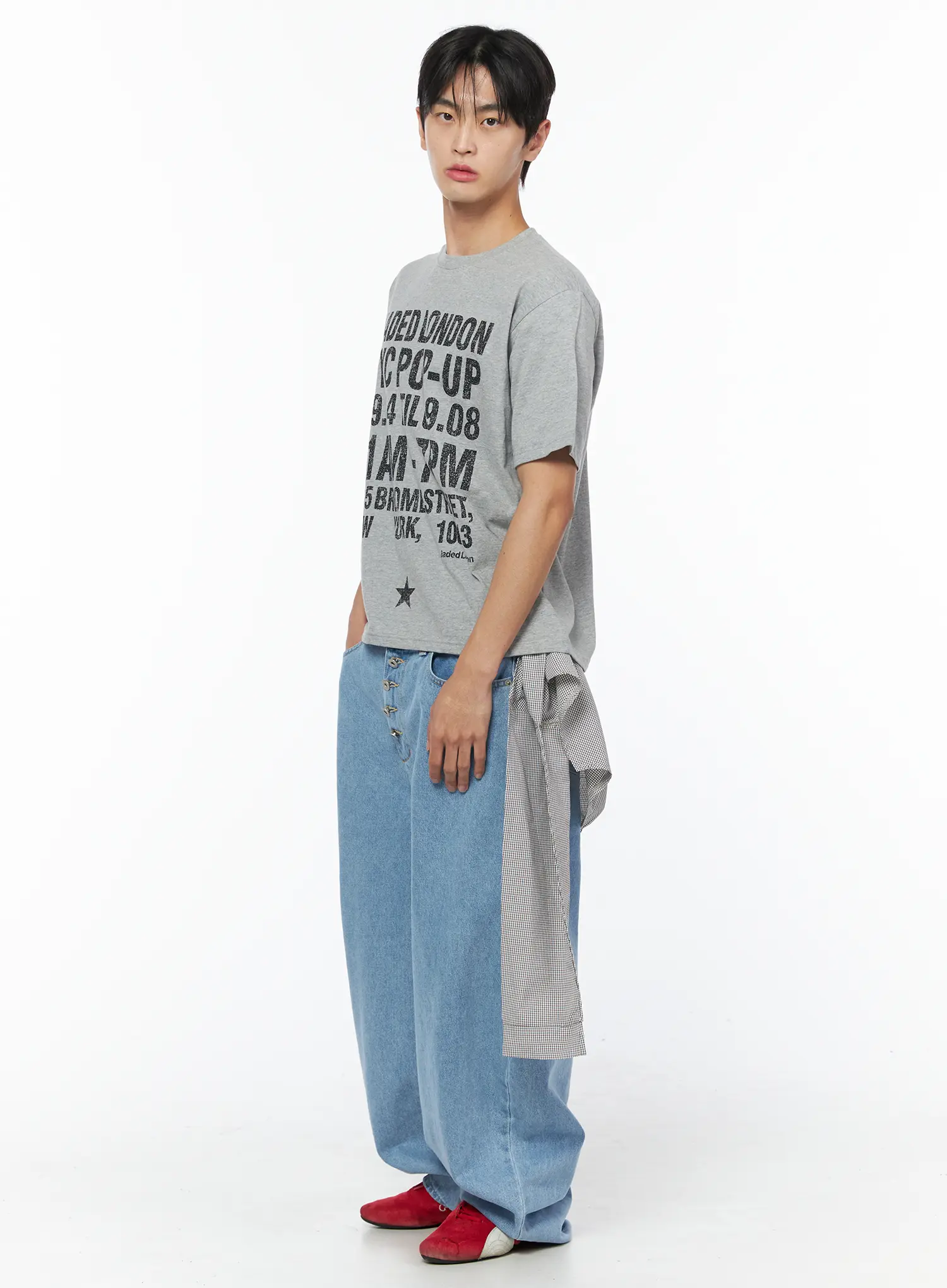 Men's Button Fly Baggy Barrel Jeans IU510 - Image 9