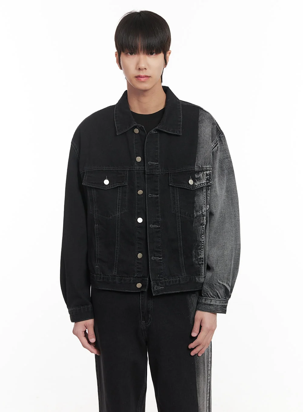 Men's Buttoned Washed Denim Jacket (Black) IM519