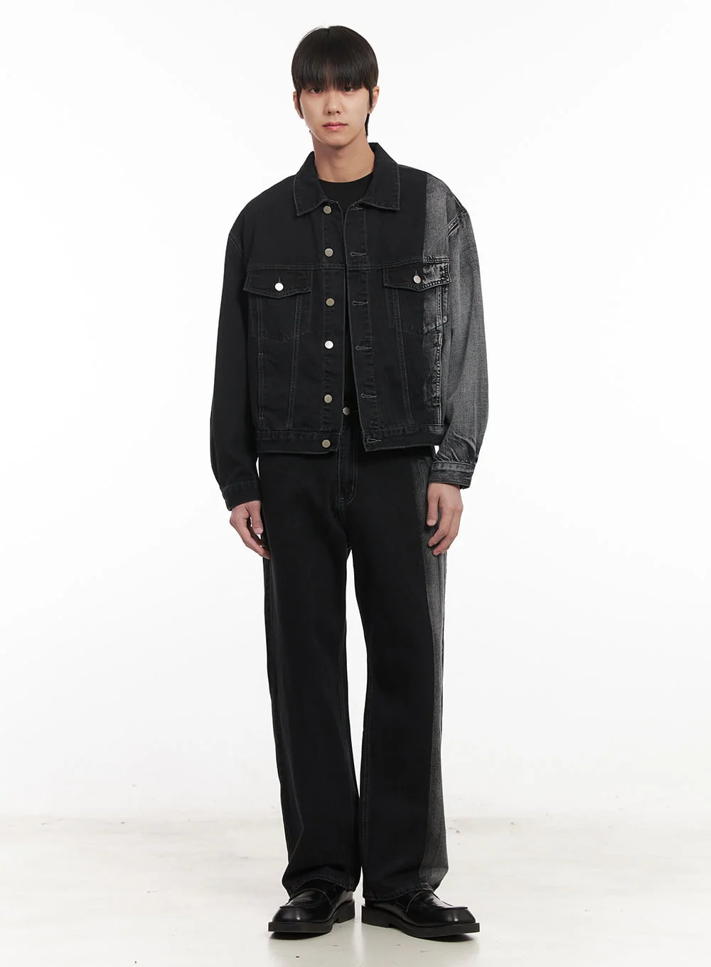 Men's Buttoned Washed Denim Jacket (Black) IM519 - Image 11