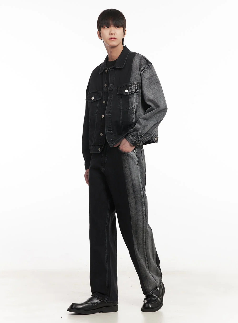 Men's Buttoned Washed Denim Jacket (Black) IM519 - Image 12