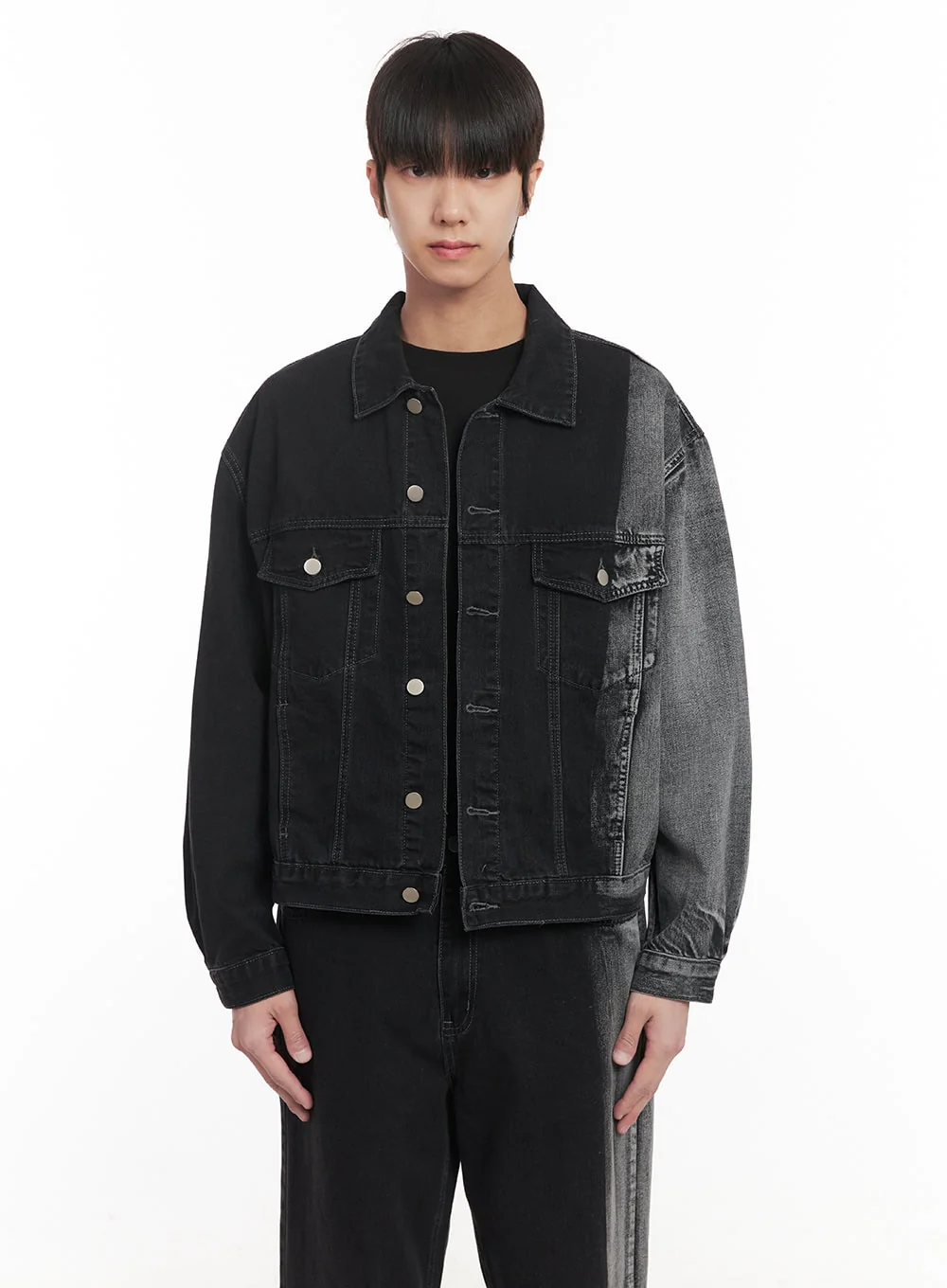 Men's Buttoned Washed Denim Jacket (Black) IM519 - Image 14