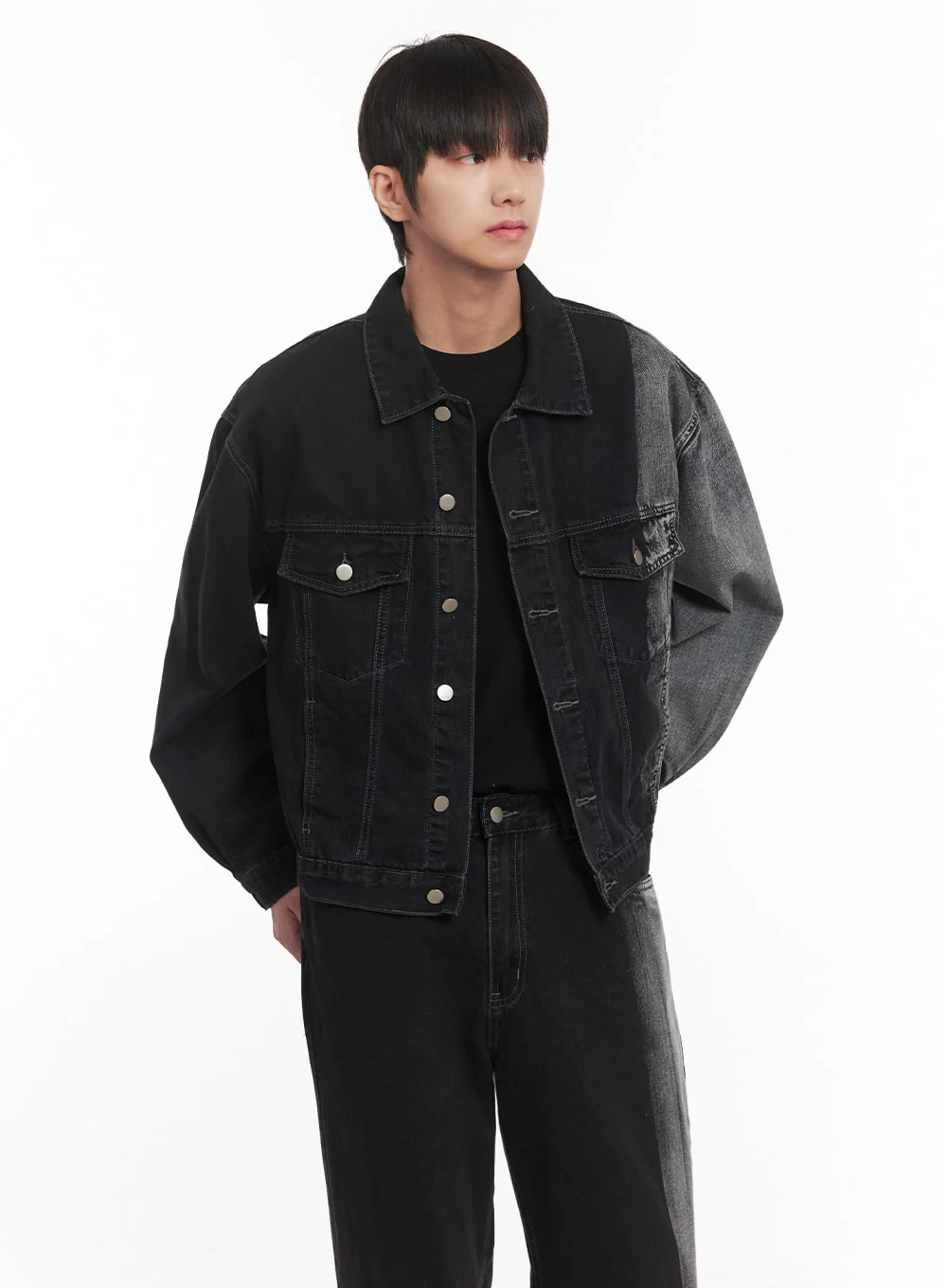 Men's Buttoned Washed Denim Jacket (Black) IM519 - Image 3