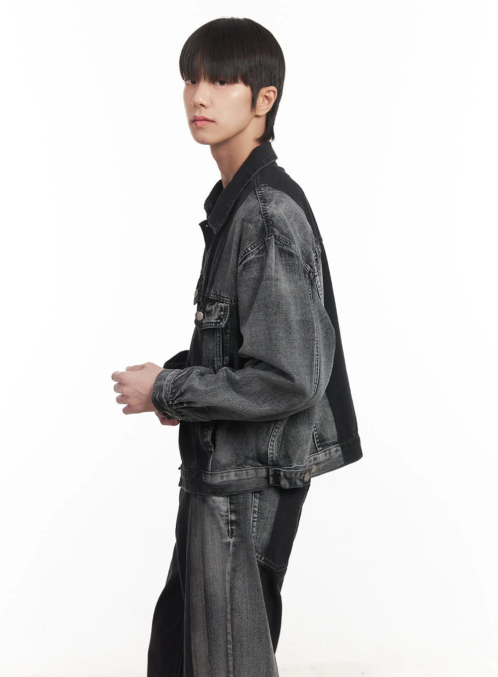 Men's Buttoned Washed Denim Jacket (Black) IM519 - Image 6
