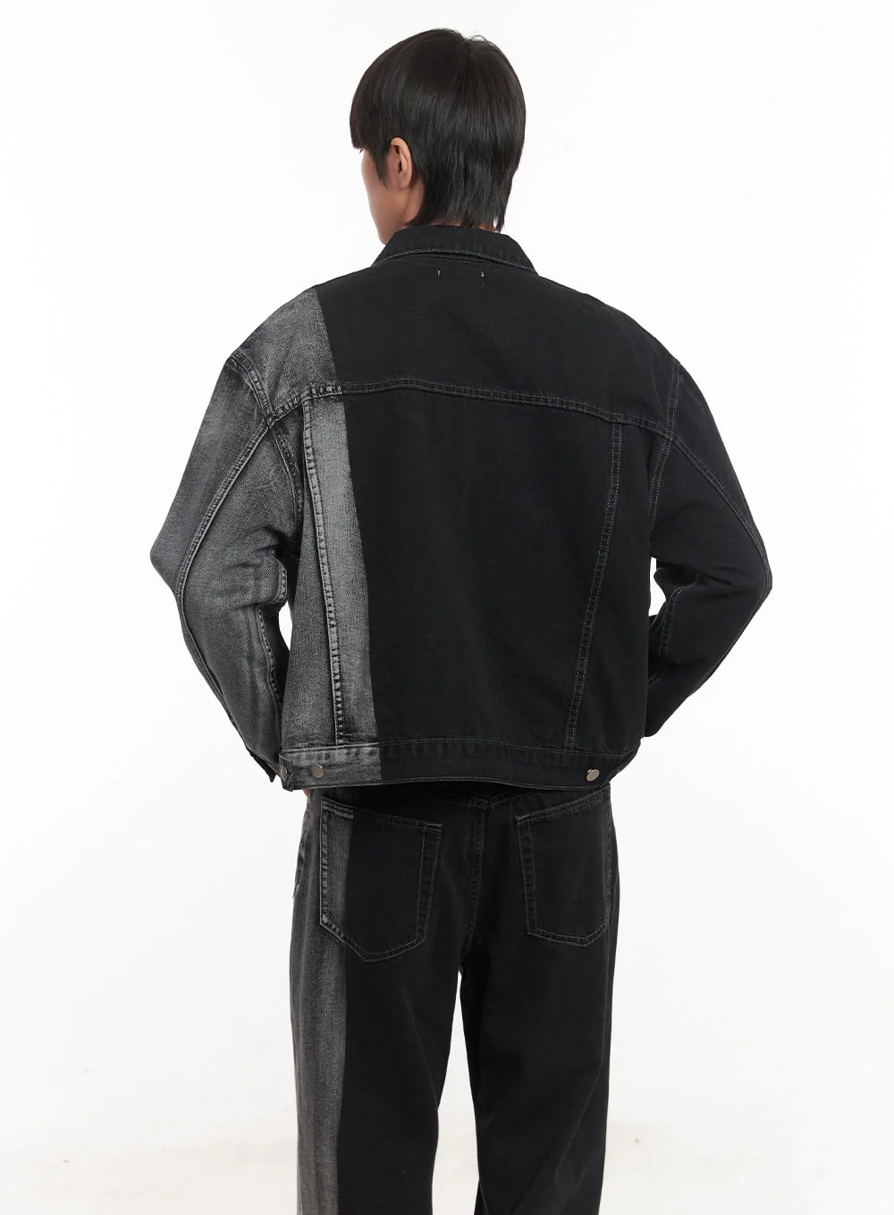 Men's Buttoned Washed Denim Jacket (Black) IM519 - Image 7