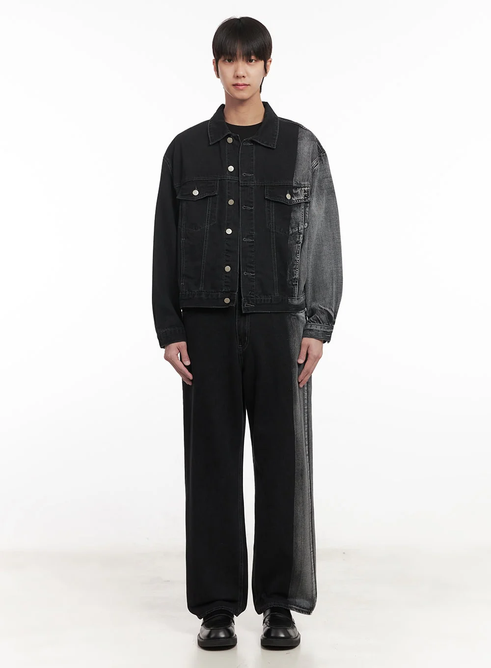 Men's Buttoned Washed Denim Jacket (Black) IM519 - Image 8