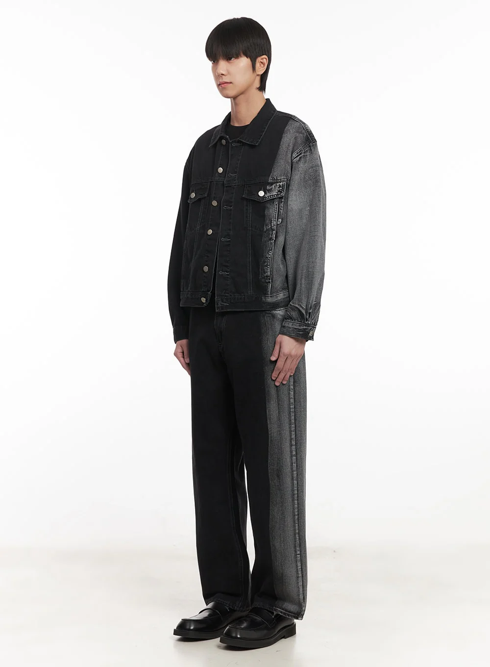 Men's Buttoned Washed Denim Jacket (Black) IM519 - Image 9