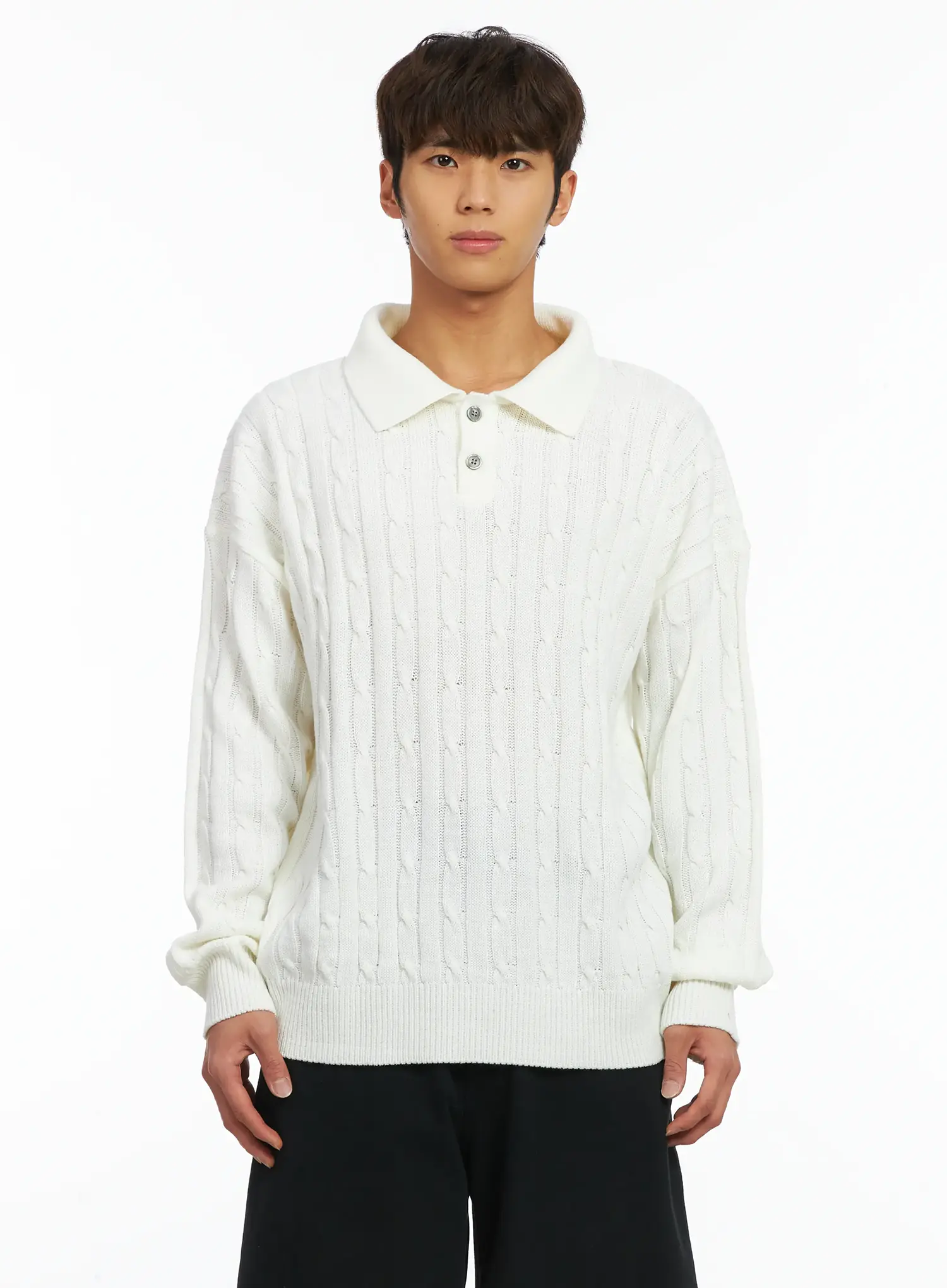 Men's Cable Knit Collar Sweater IJ514 - Image 11