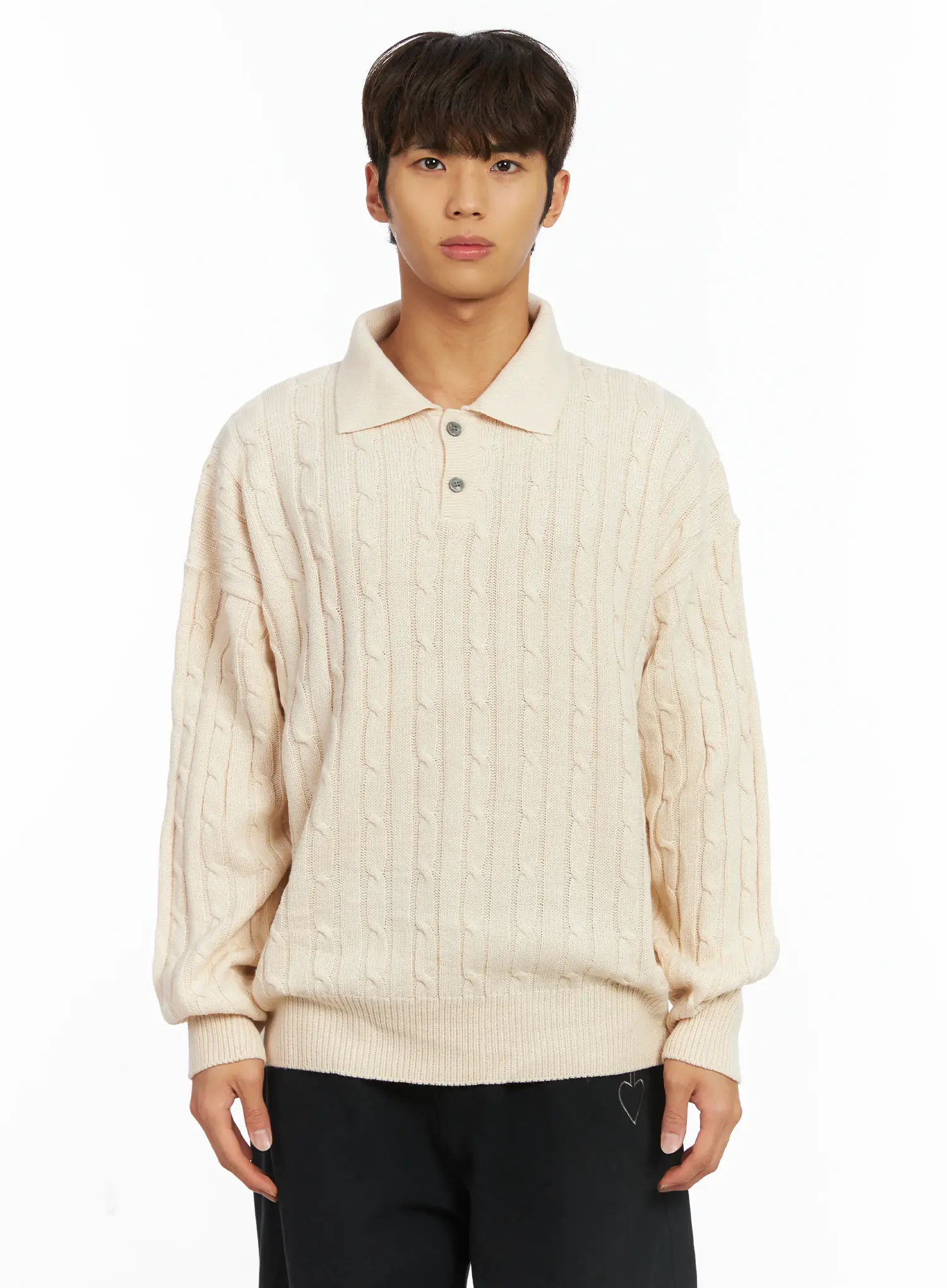 Men's Cable Knit Collar Sweater IJ514 - Image 15