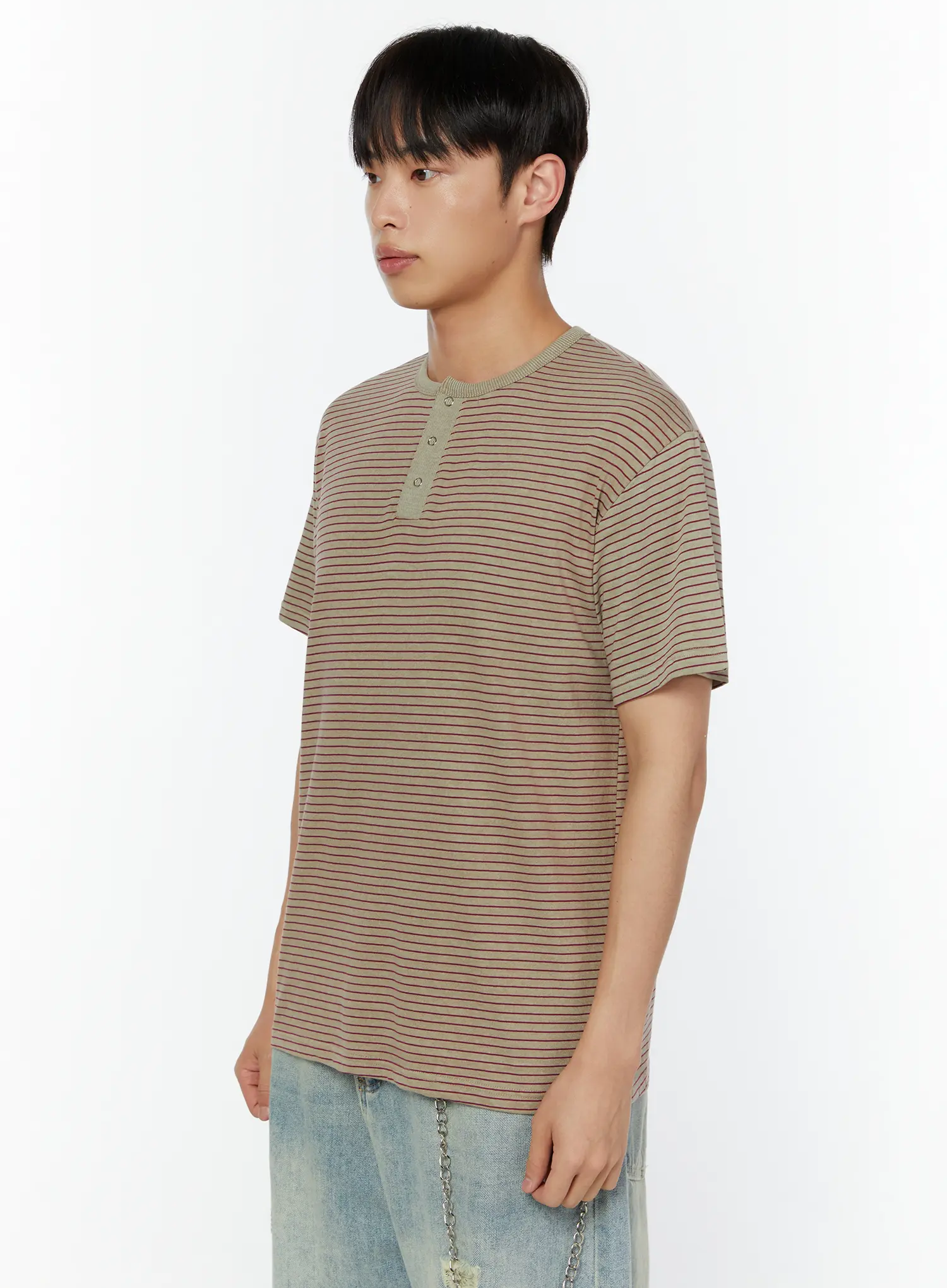 Men's Casual Henley Striped T-Shirt IU515 - Image 4