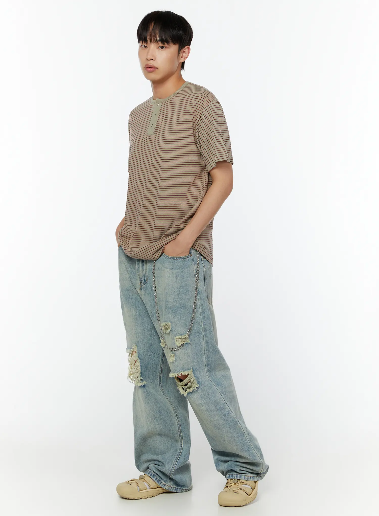 Men's Casual Henley Striped T-Shirt IU515 - Image 6