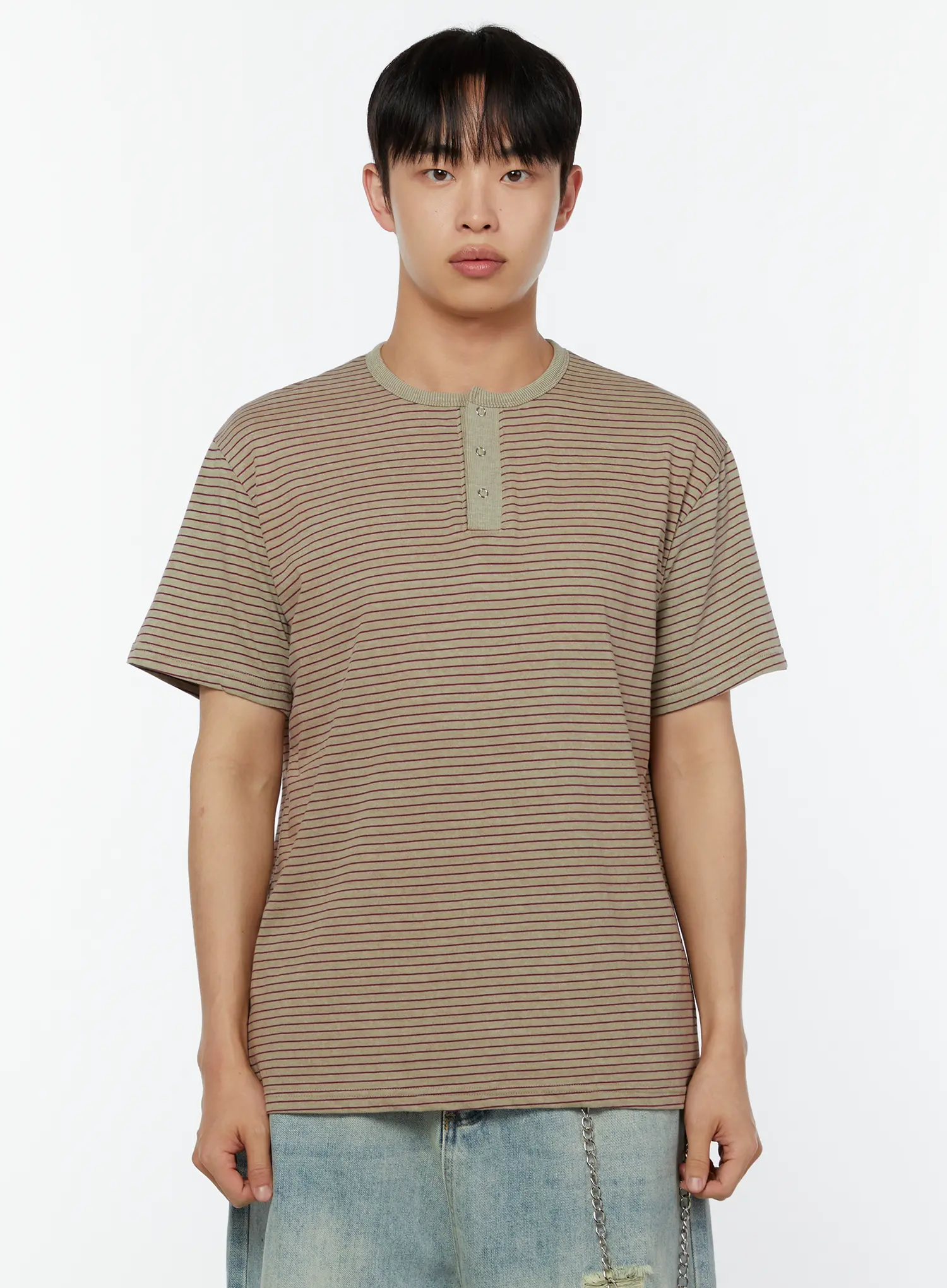 Men's Casual Henley Striped T-Shirt IU515 - Image 7