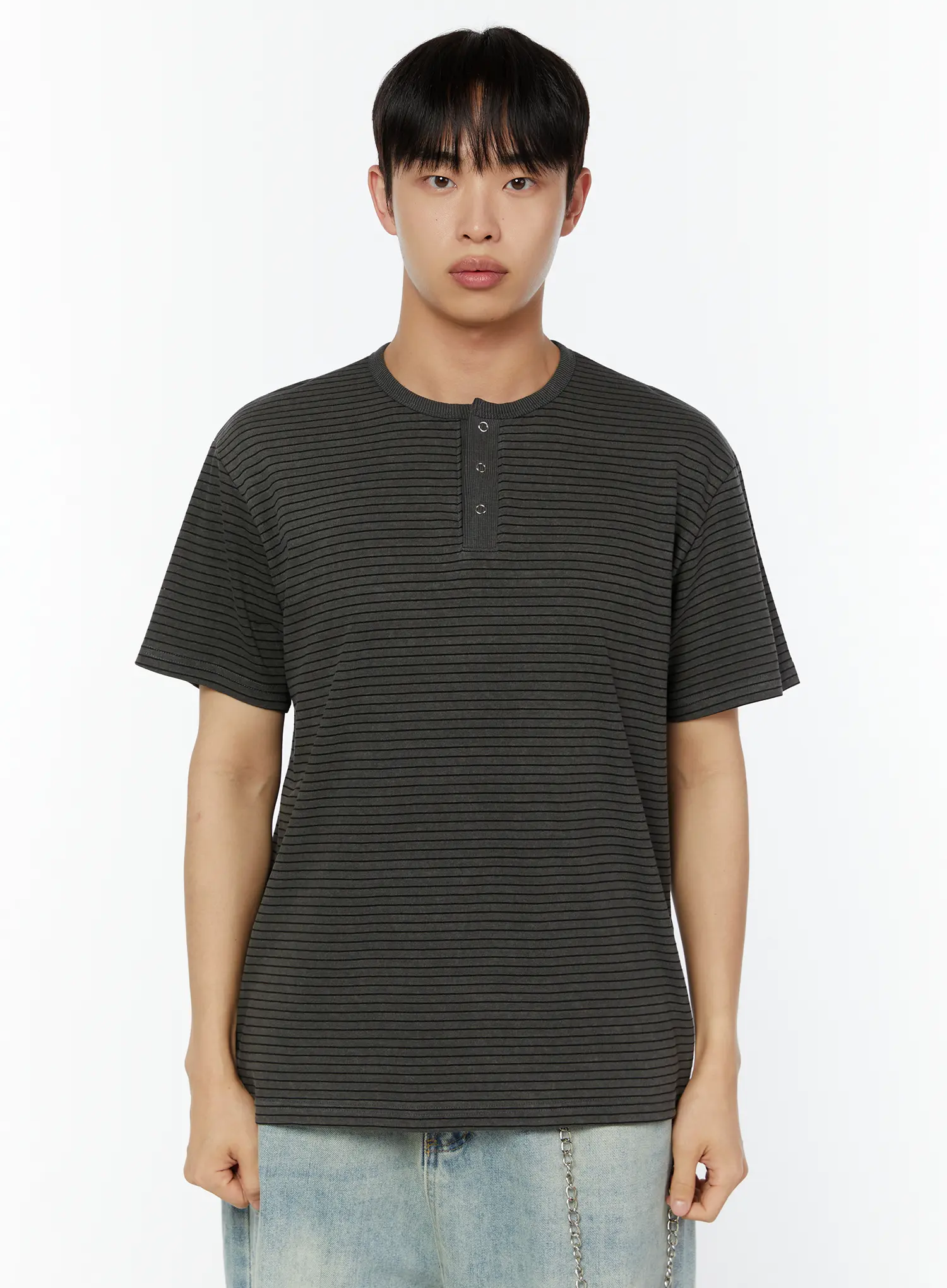 Men's Casual Henley Striped T-Shirt IU515 - Image 8
