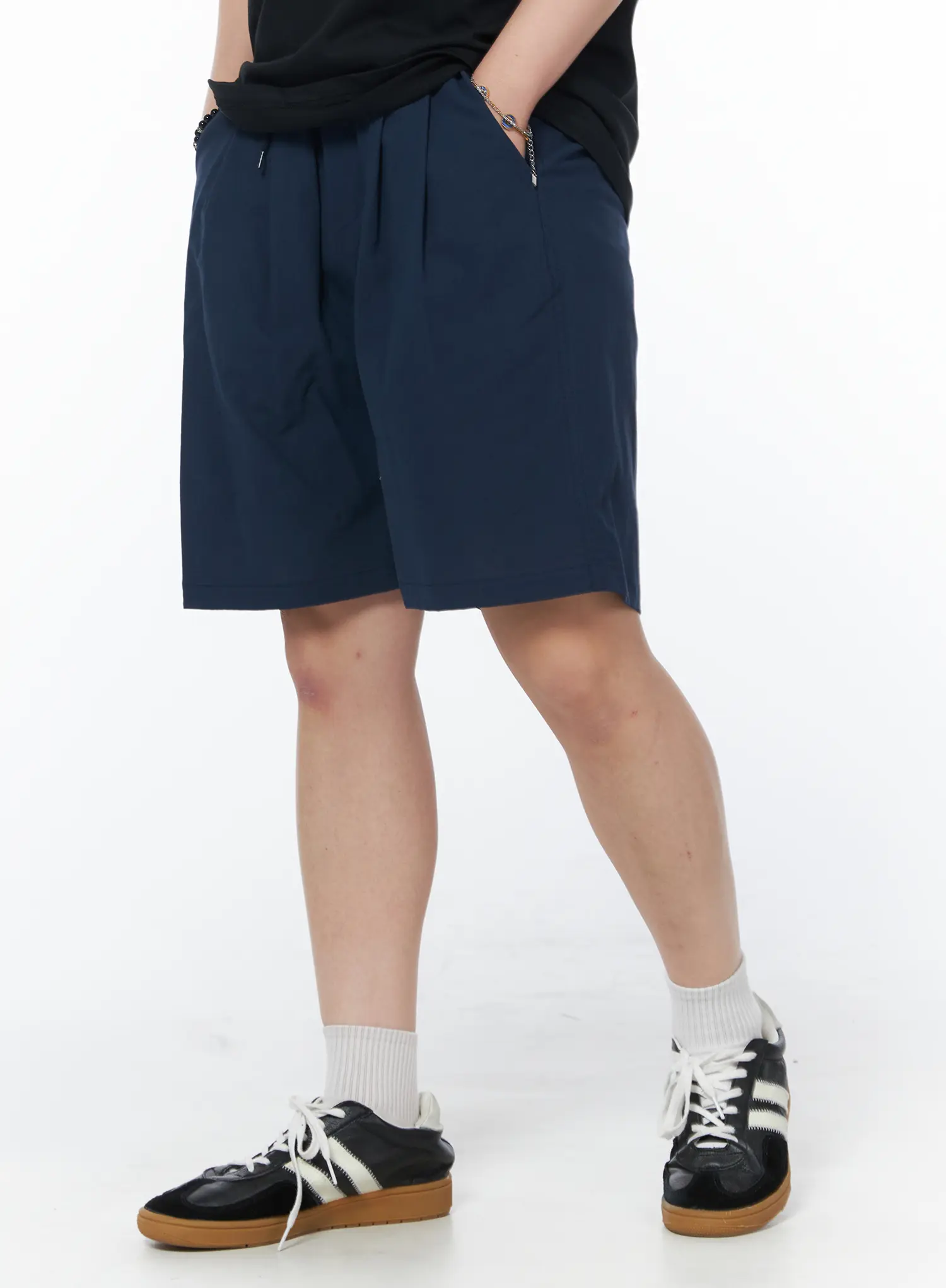 Men's Casual Pintuck Shorts (Dark Blue) IY522