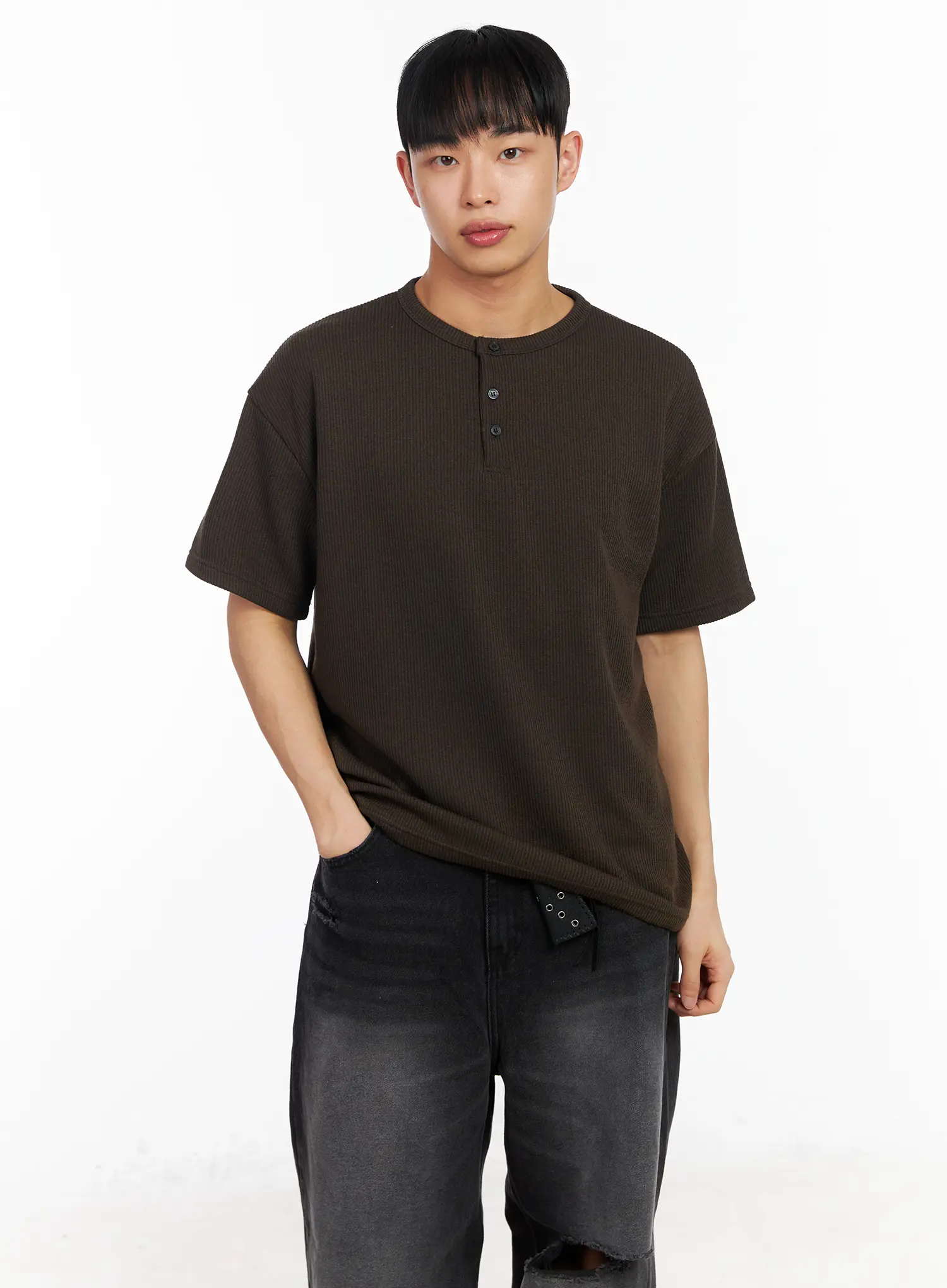 Men's Classic Henley Ribbed T-Shirt IA501 - Image 2