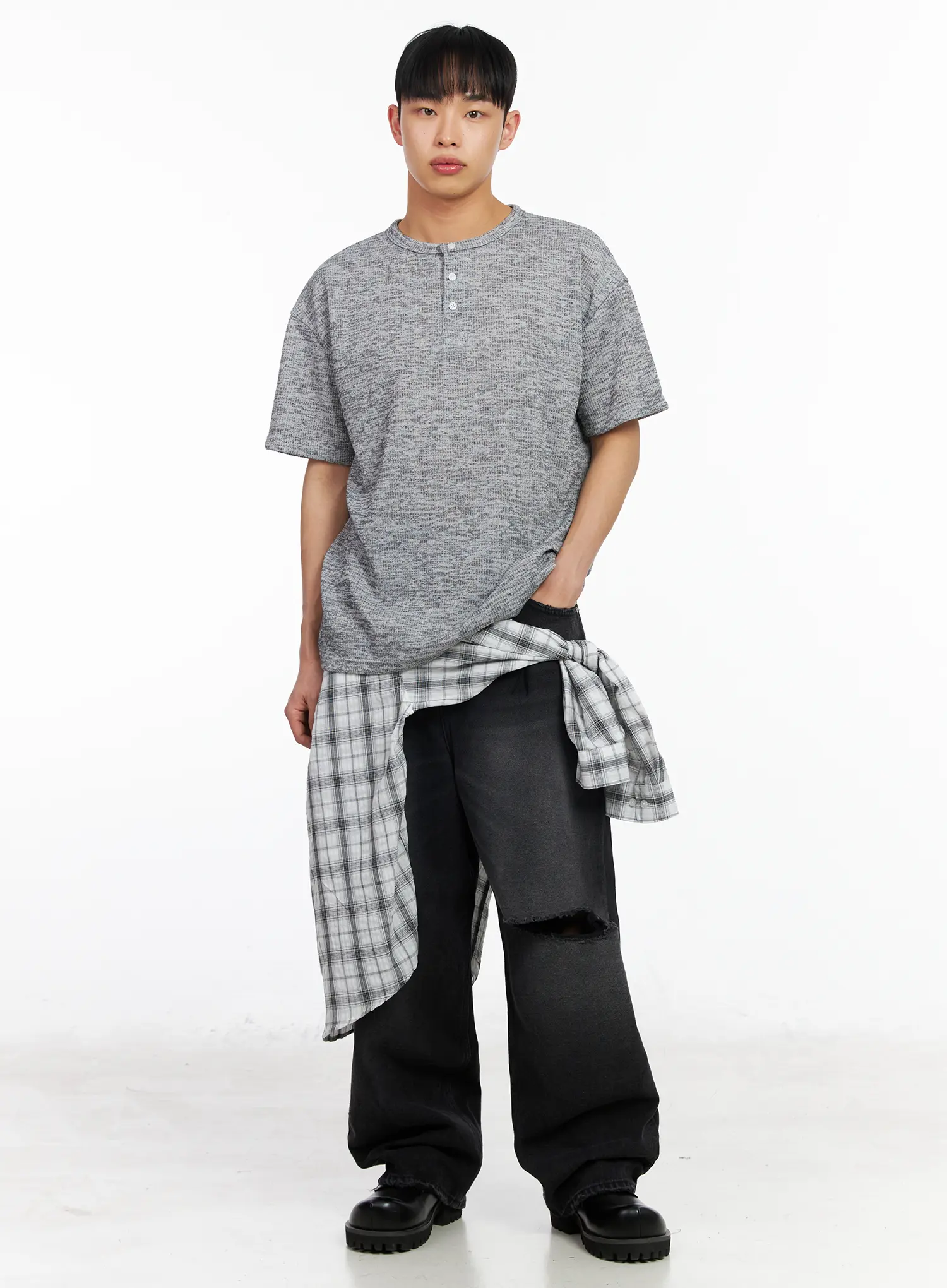 Men's Classic Henley Ribbed T-Shirt IA501 - Image 3