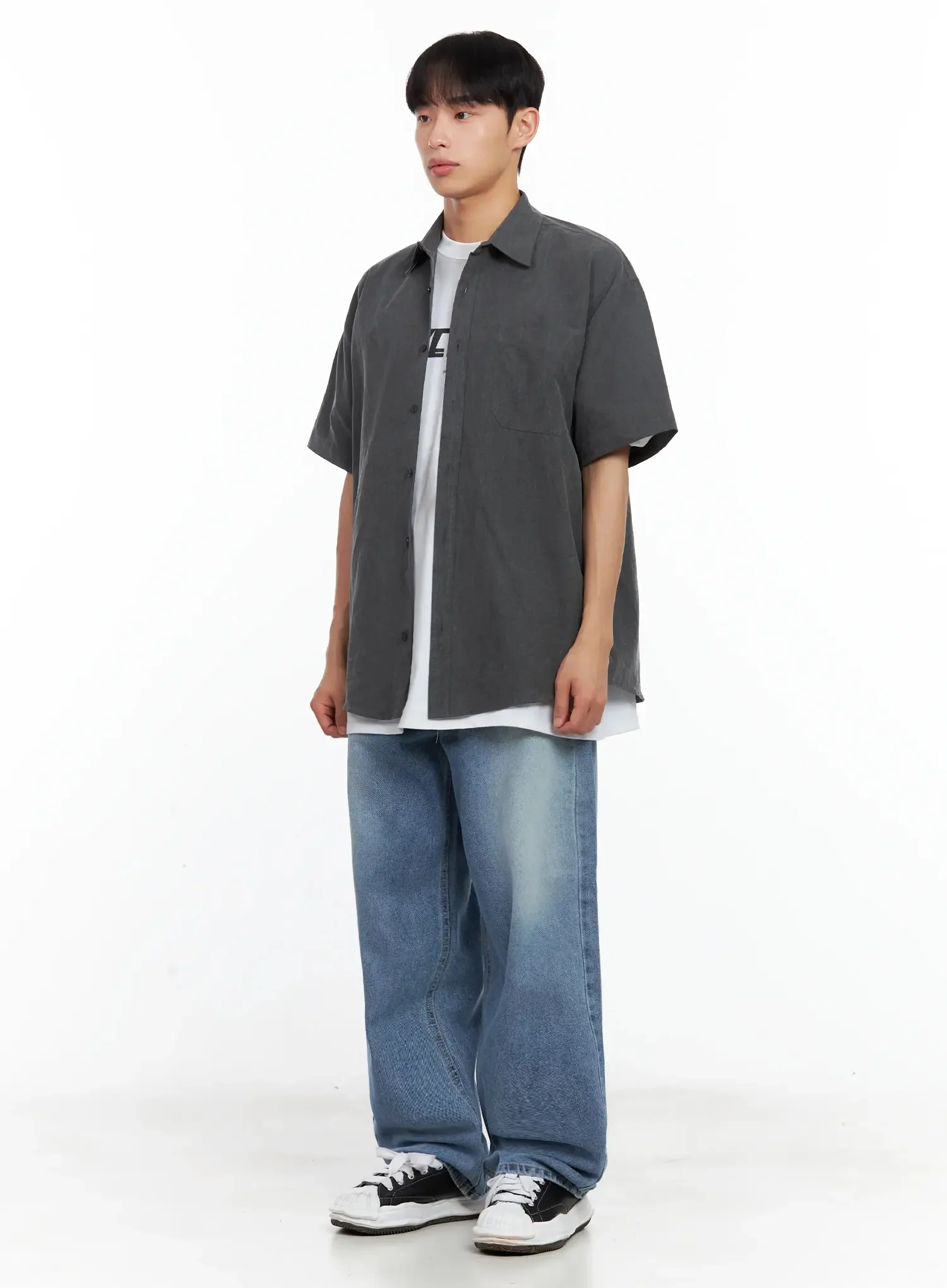 Men's Collared Short-Sleeve Button-Up Top IL516 - Image 14