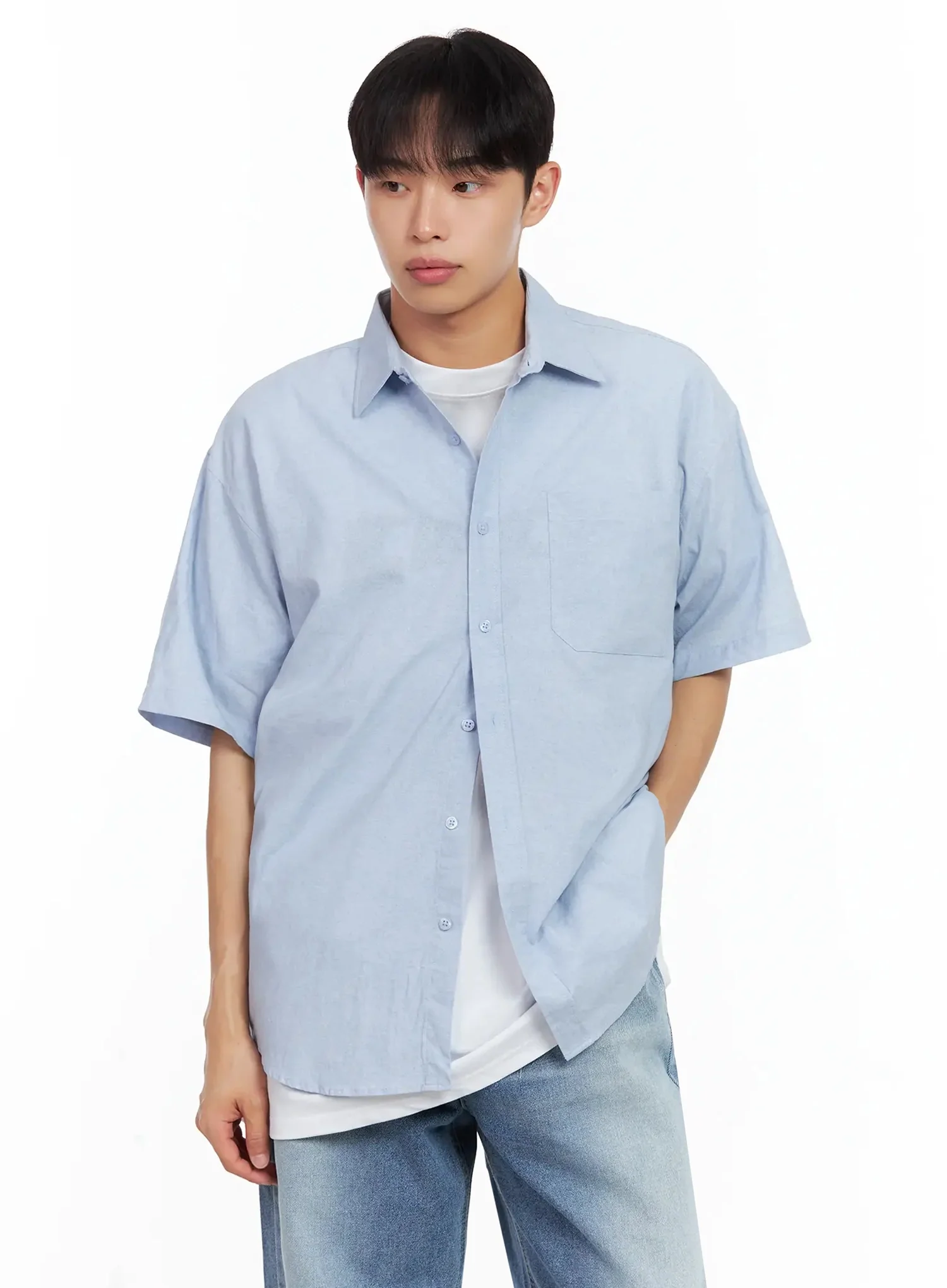 Men's Collared Short-Sleeve Button-Up Top IL516 - Image 2