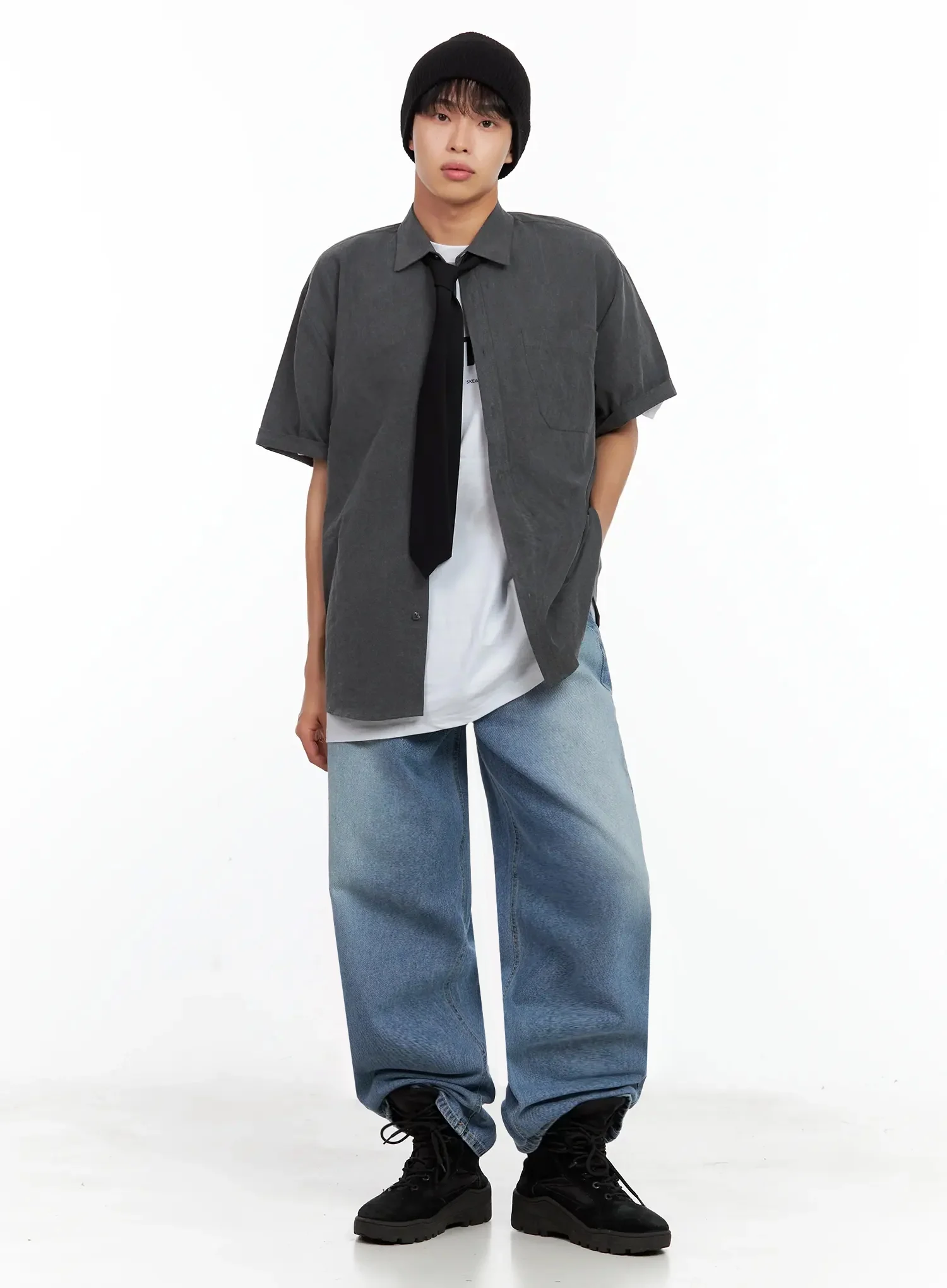 Men's Collared Short-Sleeve Button-Up Top IL516 - Image 3