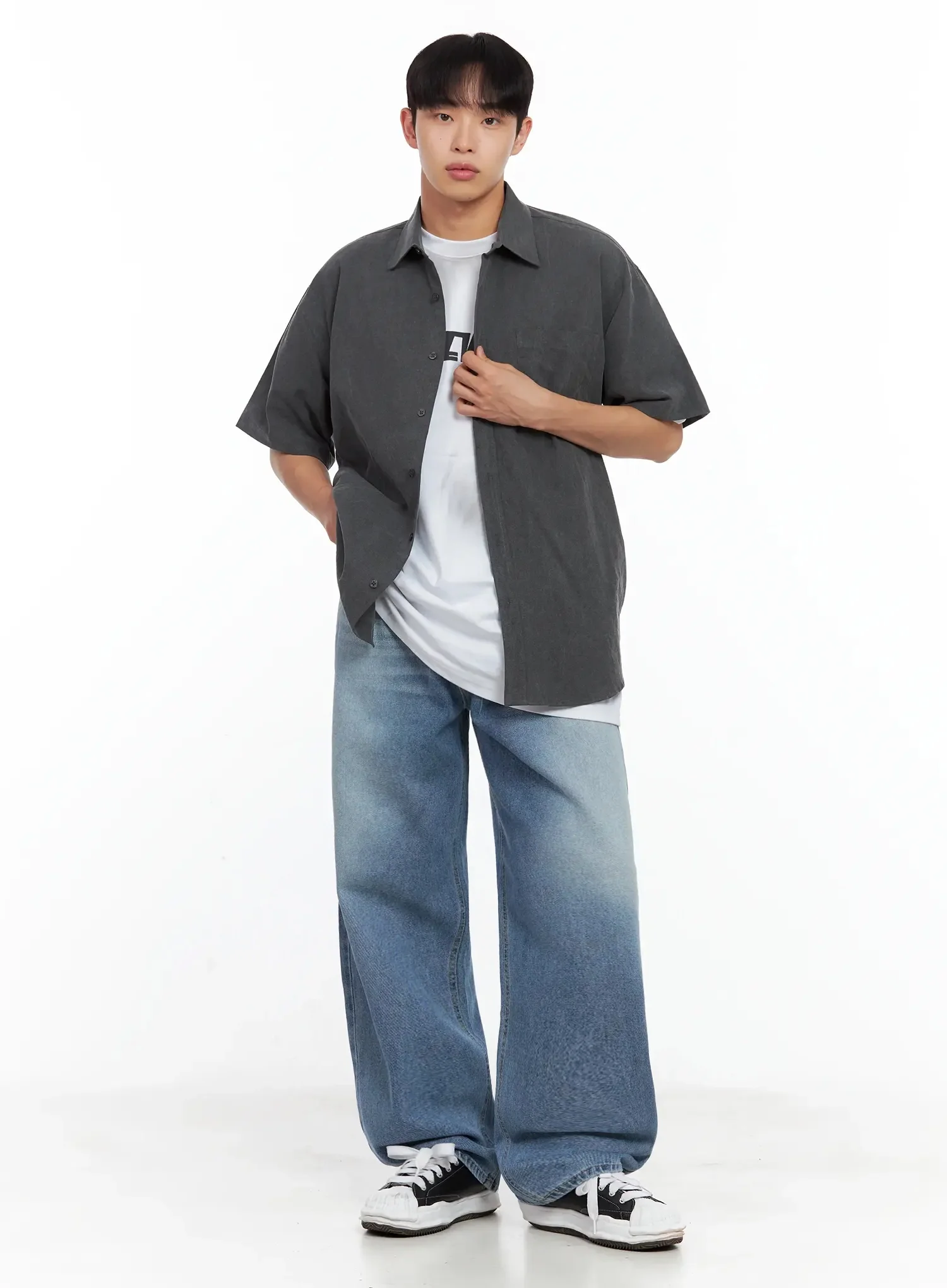 Men's Collared Short-Sleeve Button-Up Top IL516 - Image 6
