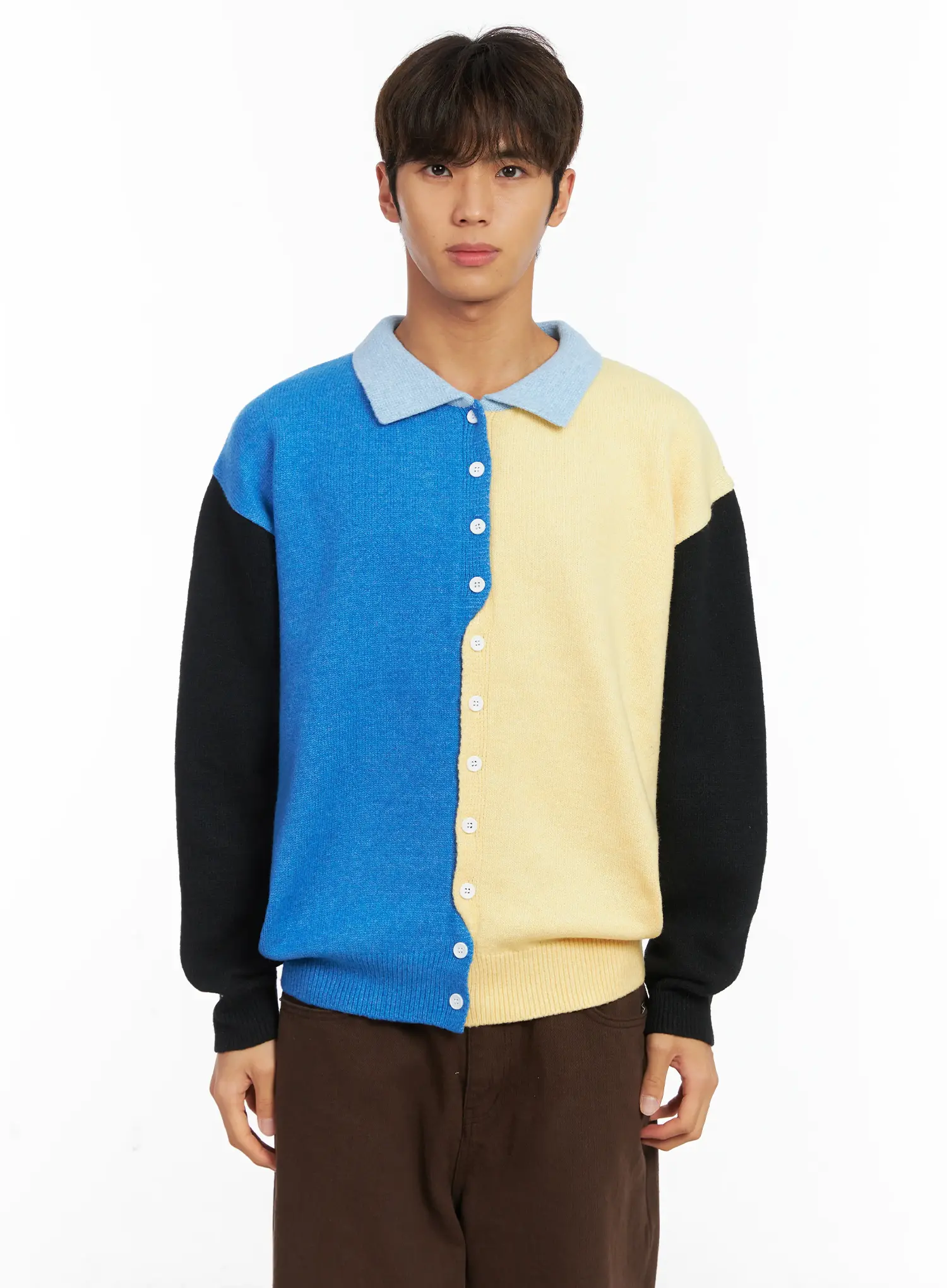 Men's Colorblock Collared Cardigan ID511 - Image 13