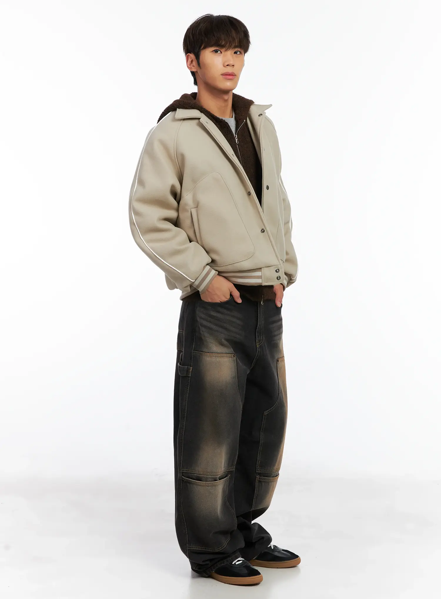 Men's Contrast Piping Varsity Jacket ID511 - Image 8