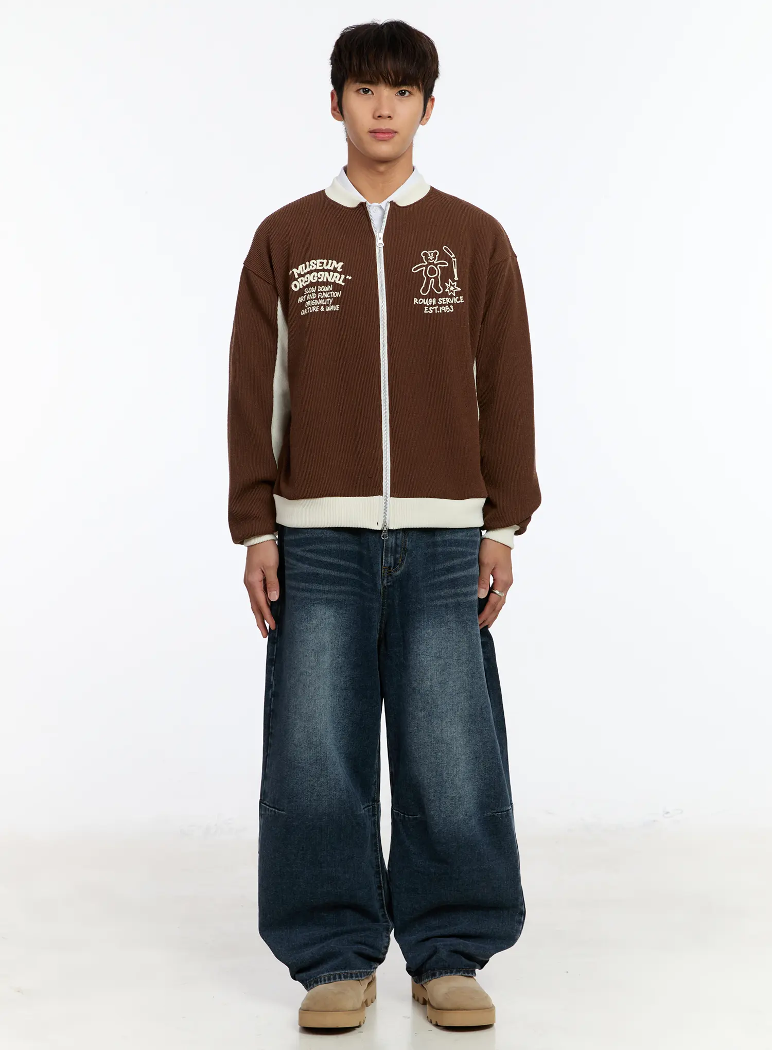 Men's Contrast Zip-Up Cardigan IM530 - Image 3