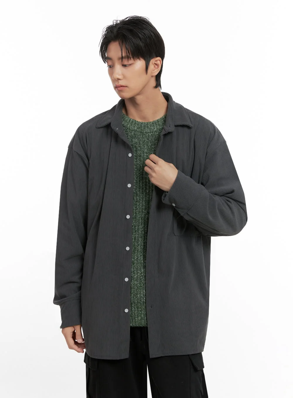 Men's Corduroy Collared Button-Up Shirt ID413 - Image 3