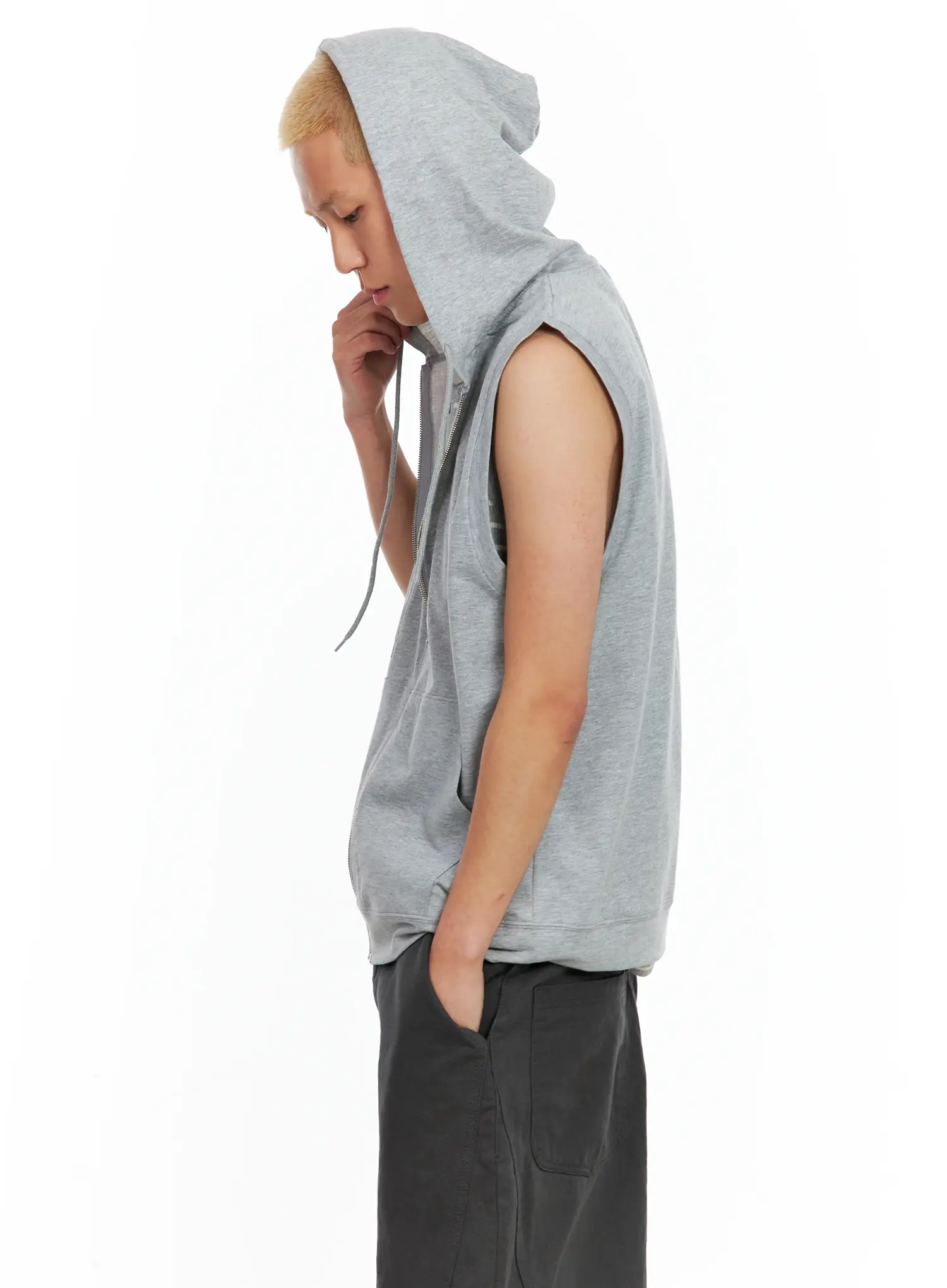 Men's Cotton Zip-Up Hoodie Vest IL511 - Image 2