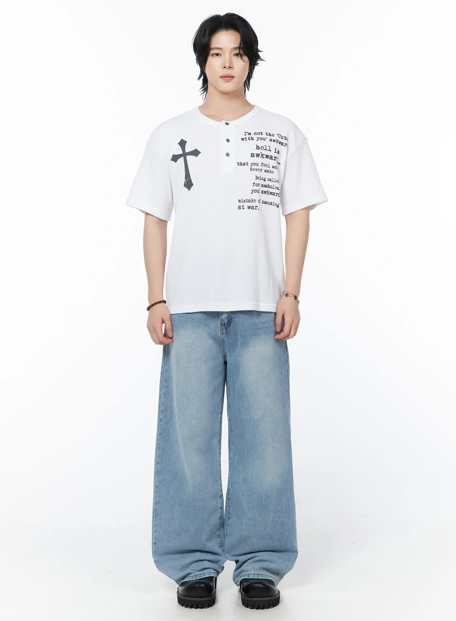 Men's Cross Graphic Lettering T-Shirt IY525 - Image 3