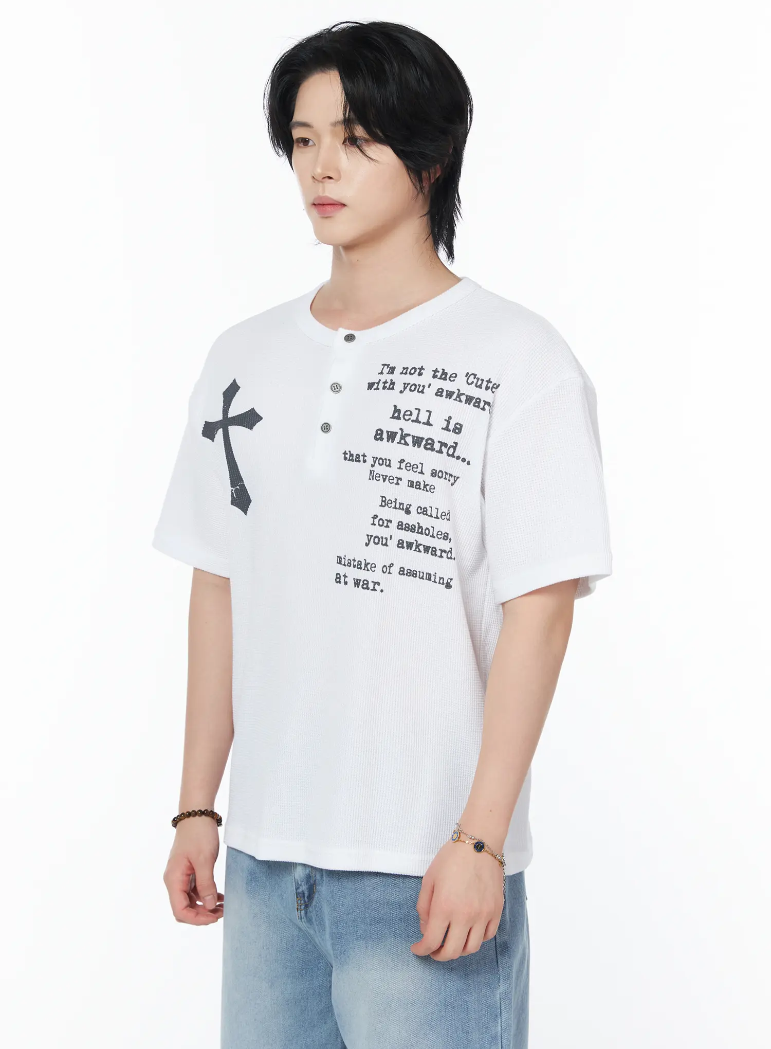 Men's Cross Graphic Lettering T-Shirt IY525 - Image 4