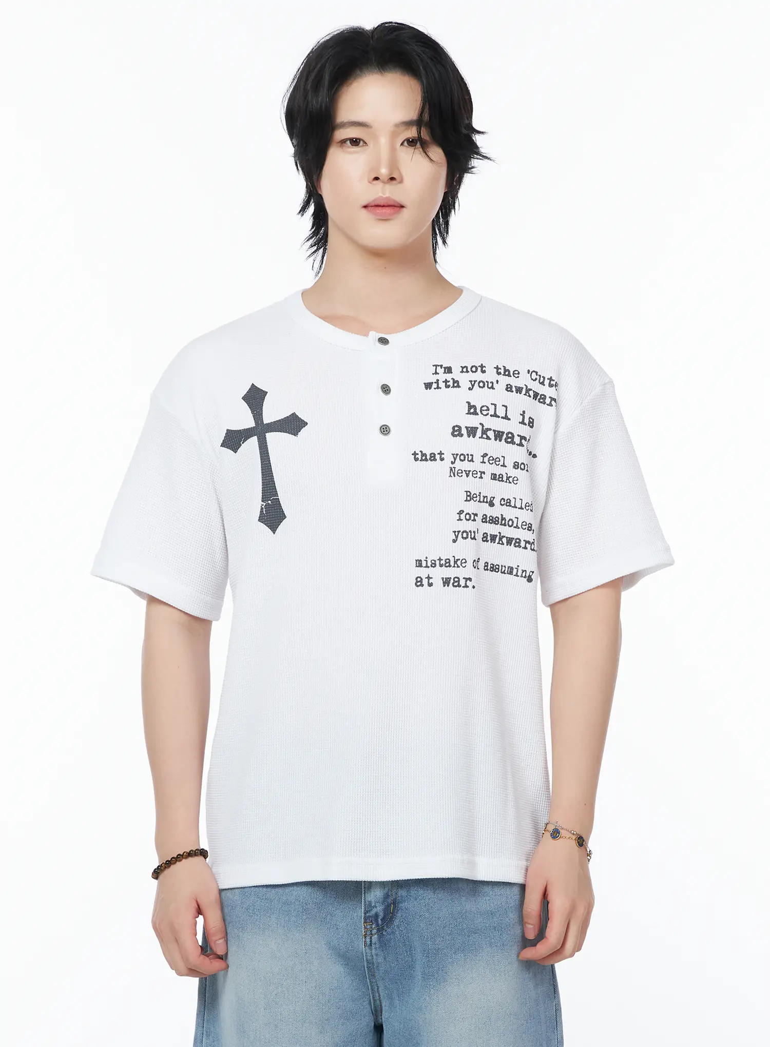 Men's Cross Graphic Lettering T-Shirt IY525 - Image 7