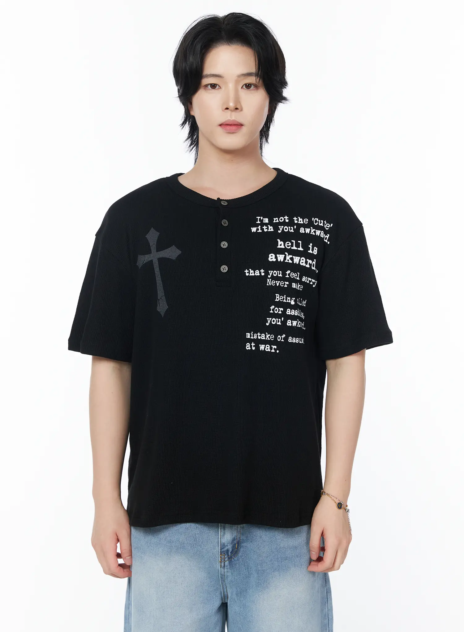 Men's Cross Graphic Lettering T-Shirt IY525 - Image 9