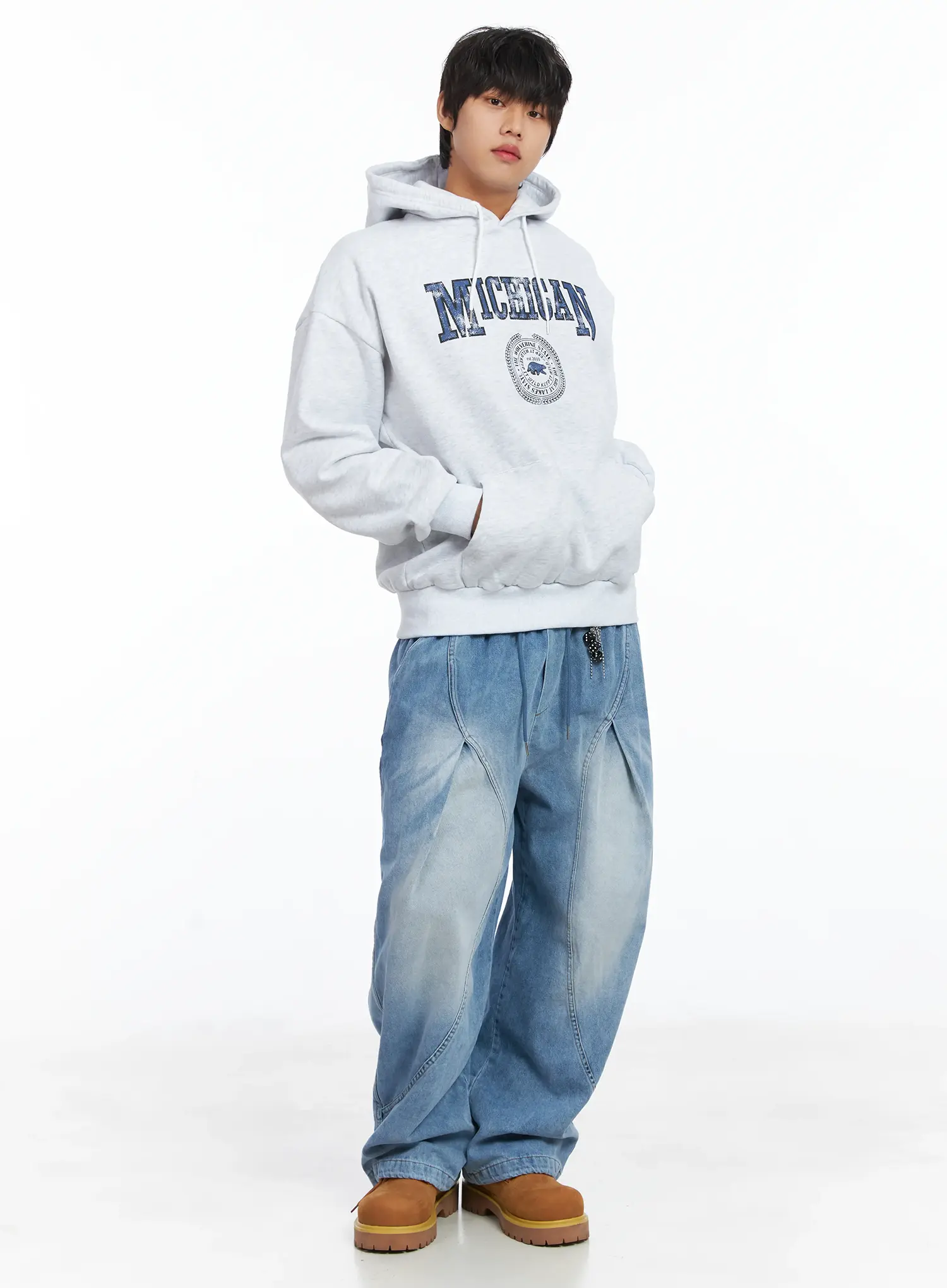 Men's Detailed Light Washed Baggy Jeans IJ512 - Image 10