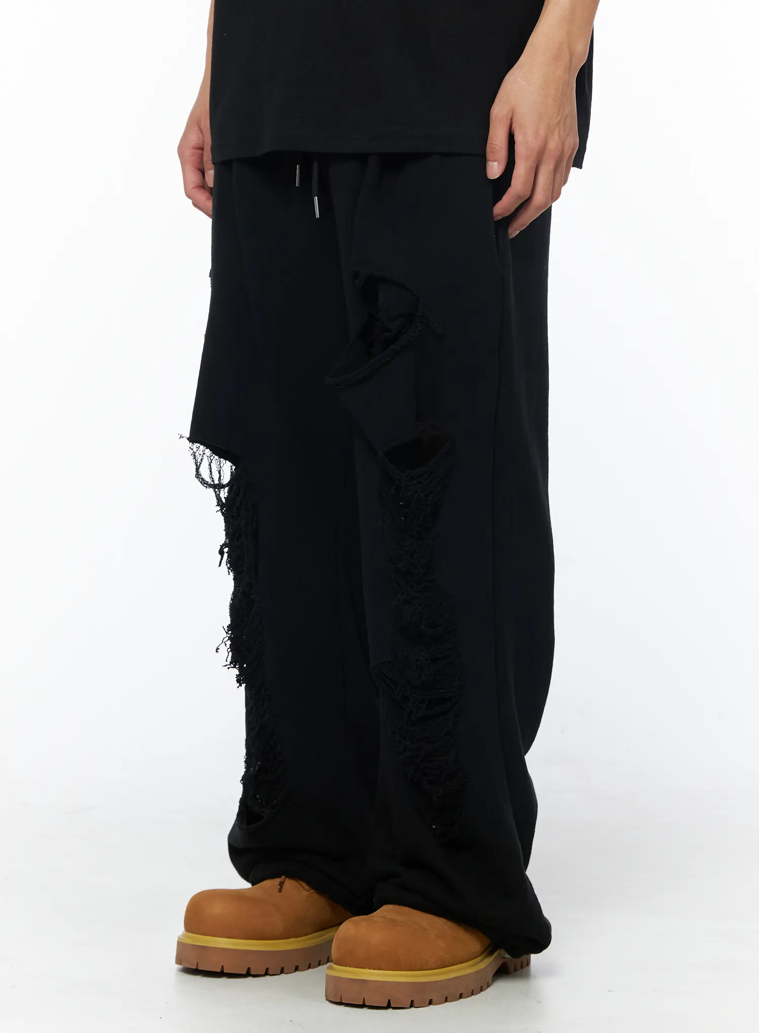 Men's Distressed Sweatpants (Black) IU510 - Image 2