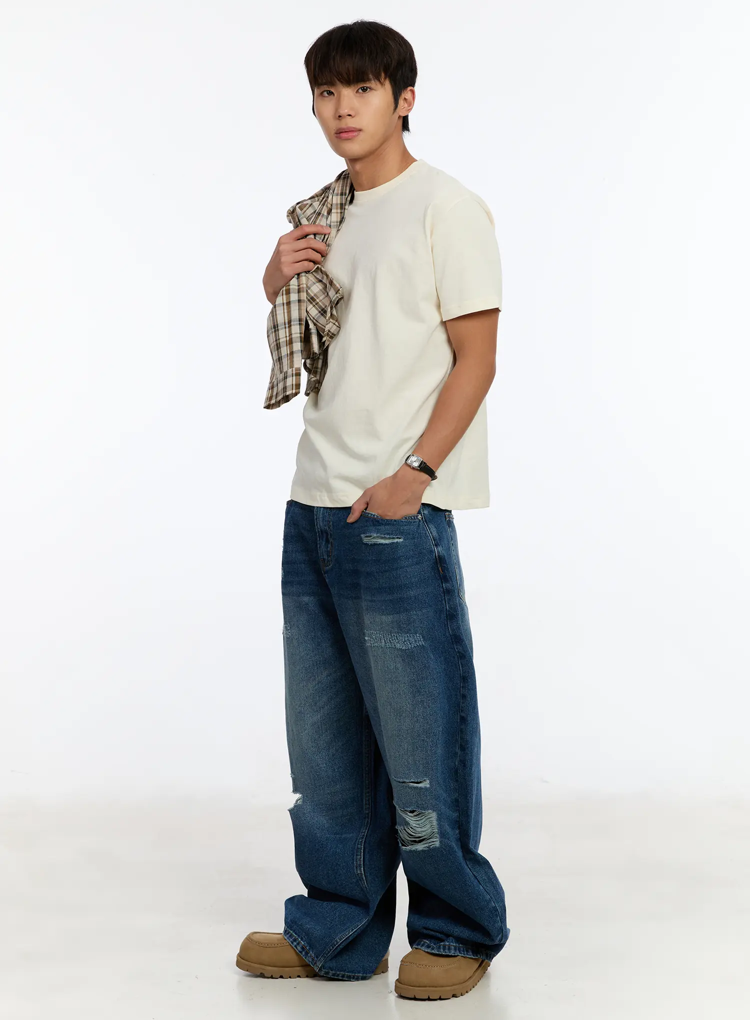 Men's Distressed Wide Leg Jeans IM530 - Image 3
