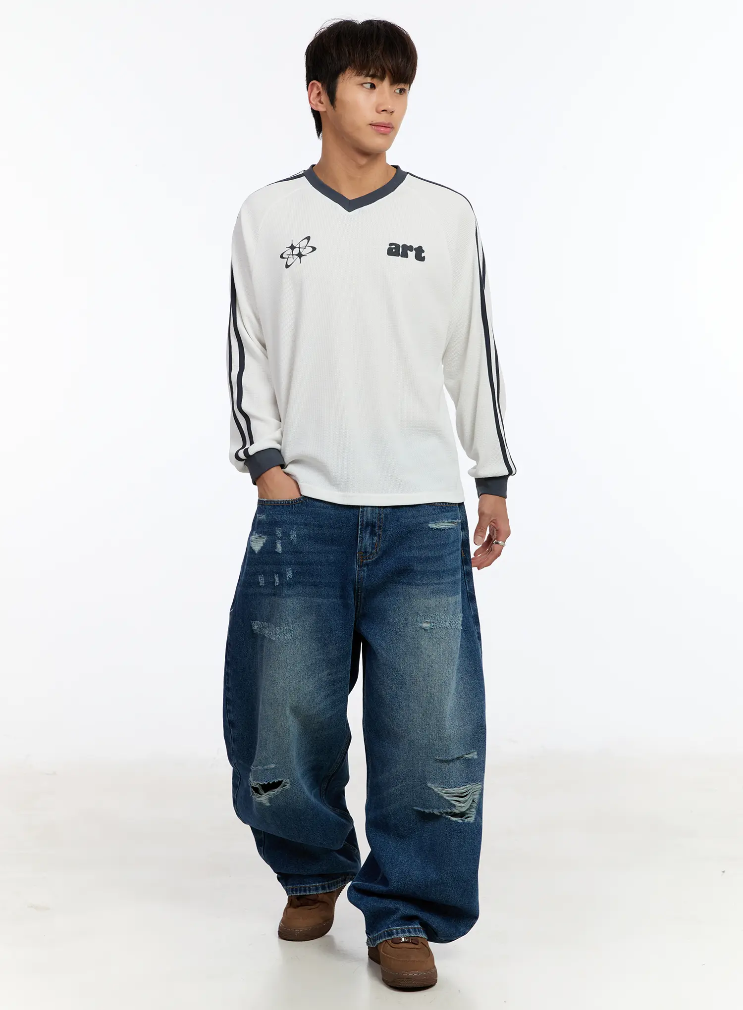Men's Distressed Wide Leg Jeans IM530 - Image 4