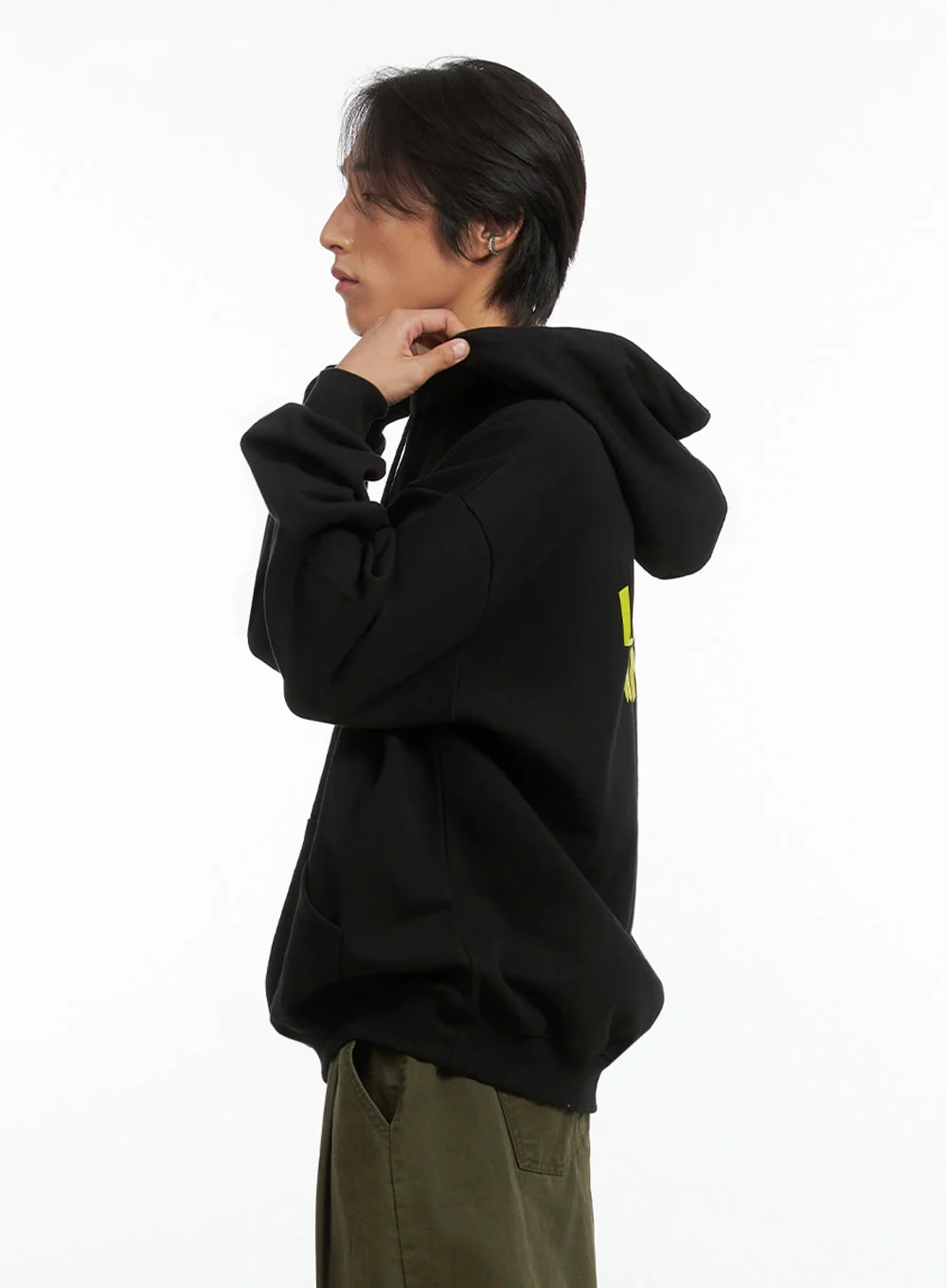 Men's Embroidered Oversized Hoodie (Black) IO417 - Image 4