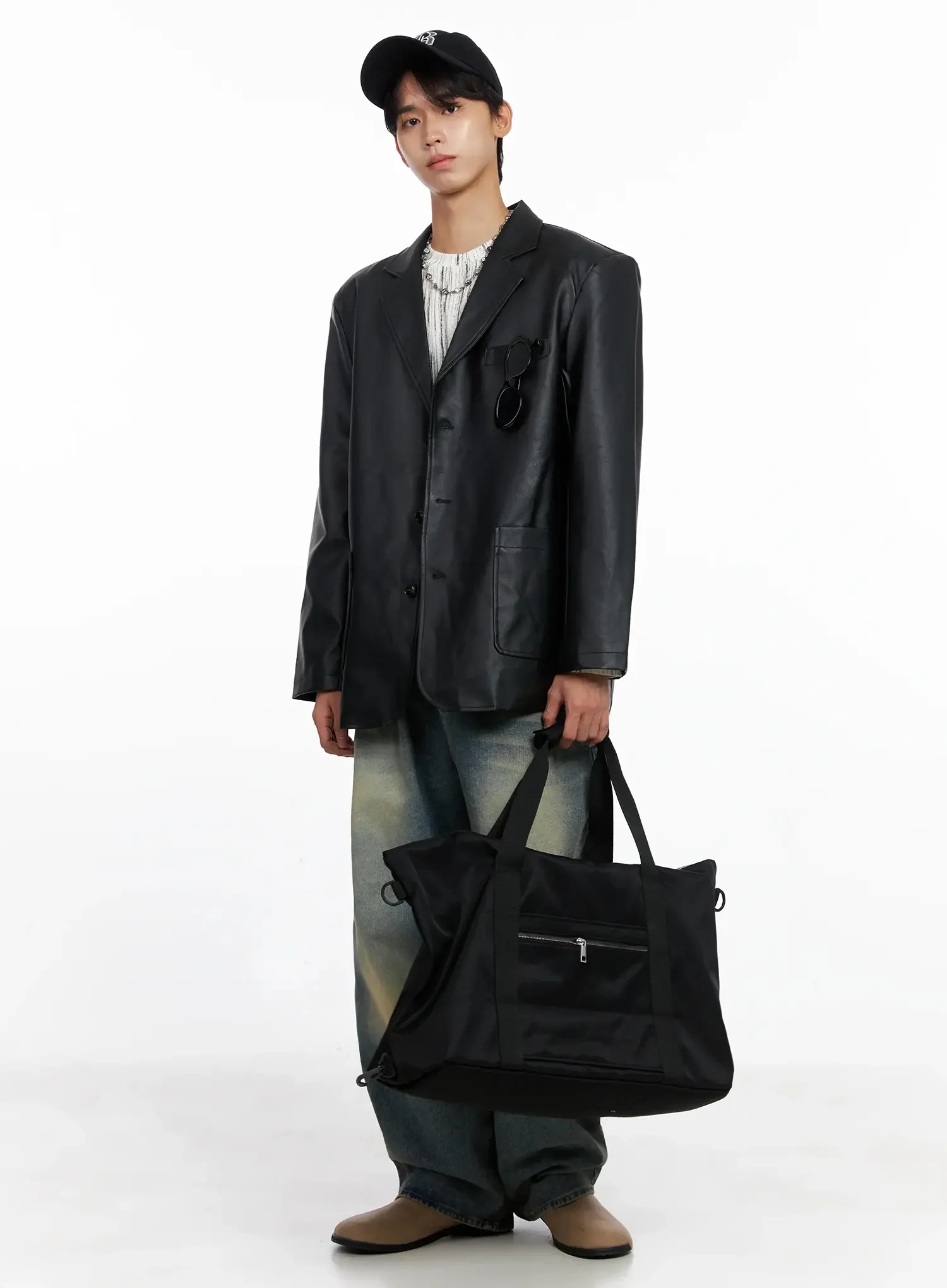 Men's Faux Leather Blazer Jacket IO516 - Image 13