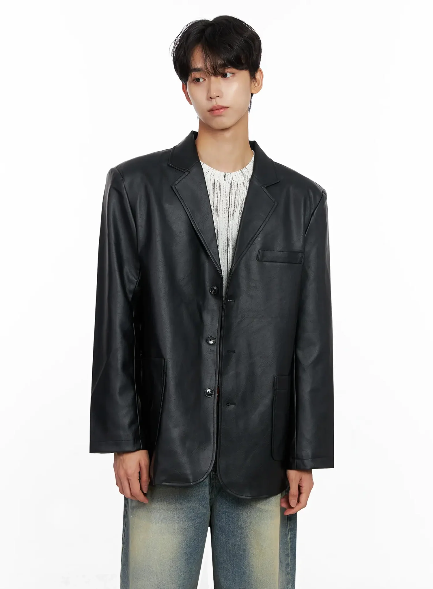 Men's Faux Leather Blazer Jacket IO516 - Image 5